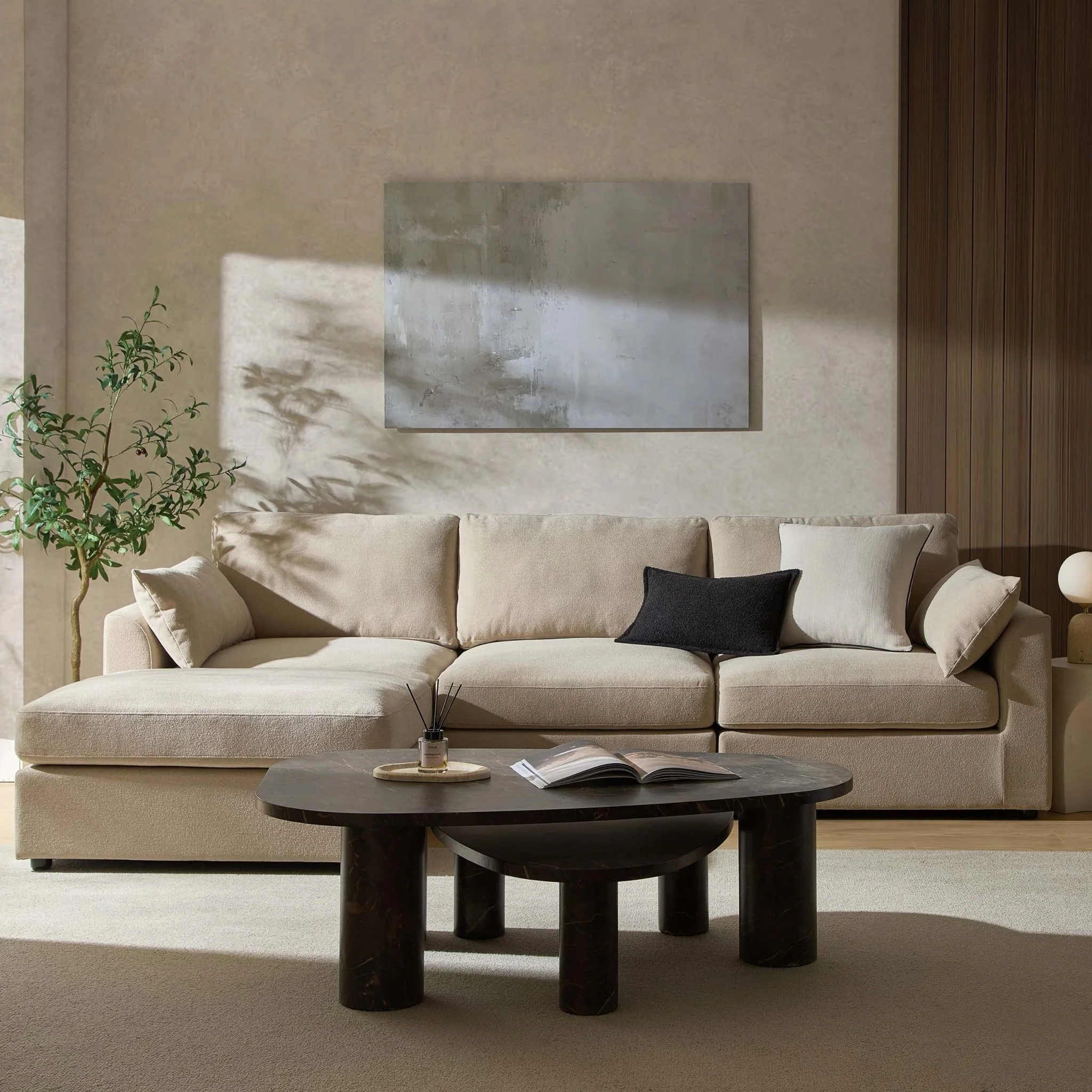 Miami Left Hand Chaise Sofa - Chenille Oatmeal