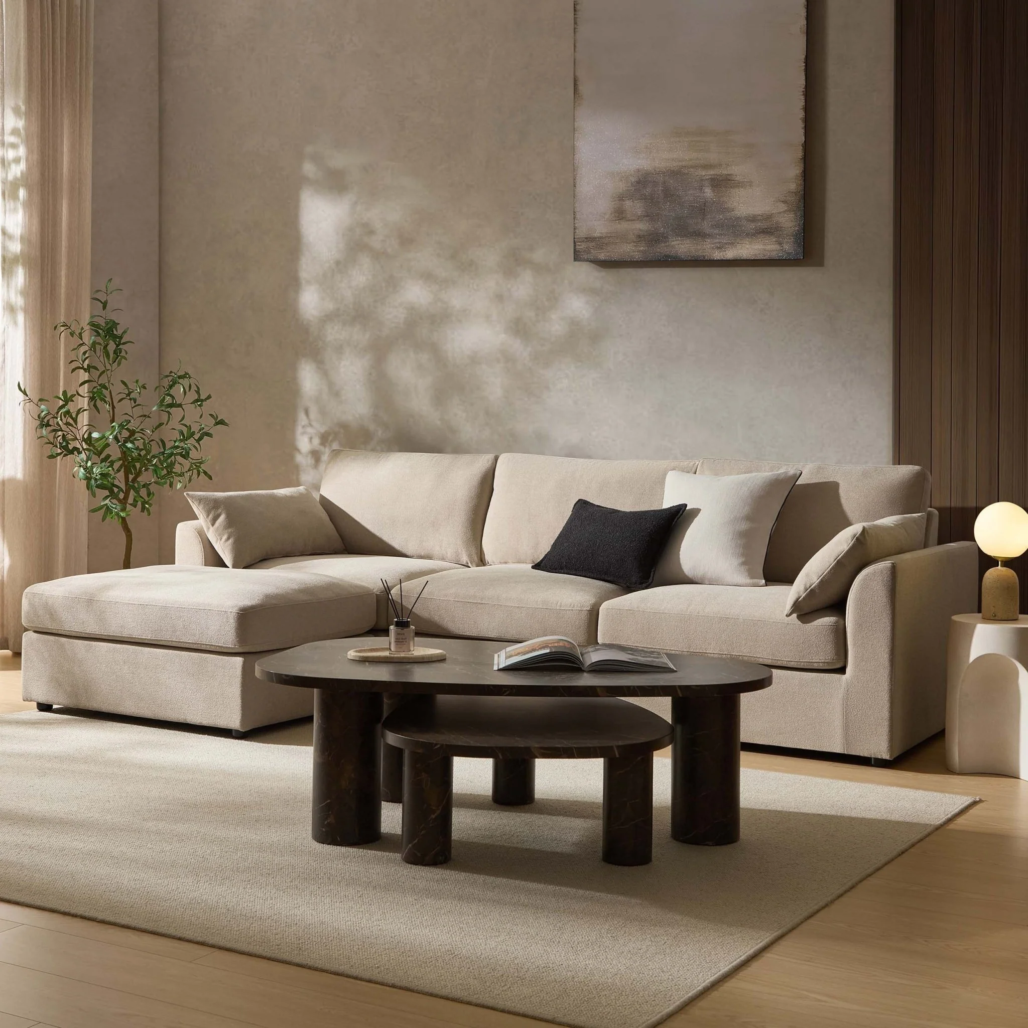 Miami Left Hand Chaise Sofa - Chenille Oatmeal - Image 2