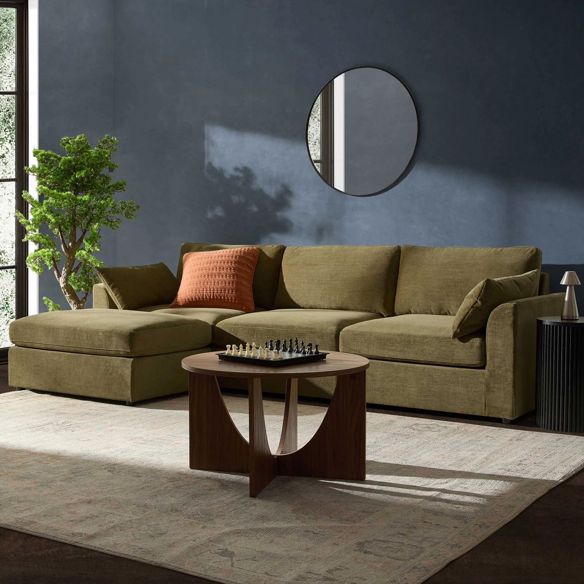 Miami Left Hand Chaise Sofa - Chenille Olive
