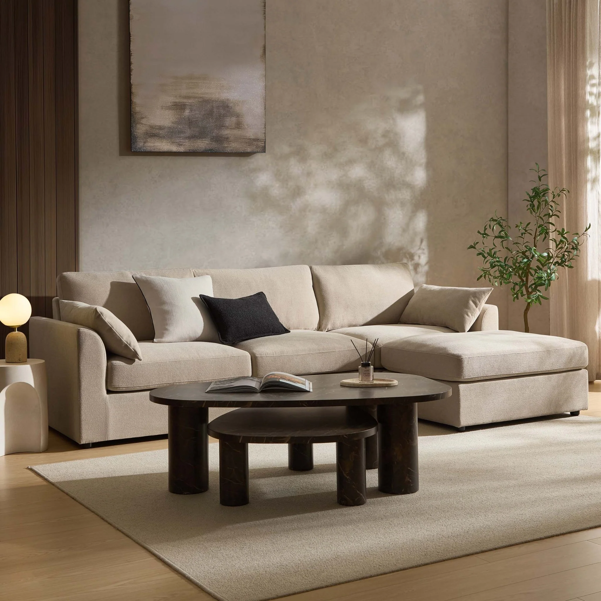 Miami Right Hand Chaise Sofa - Chenille Oatmeal