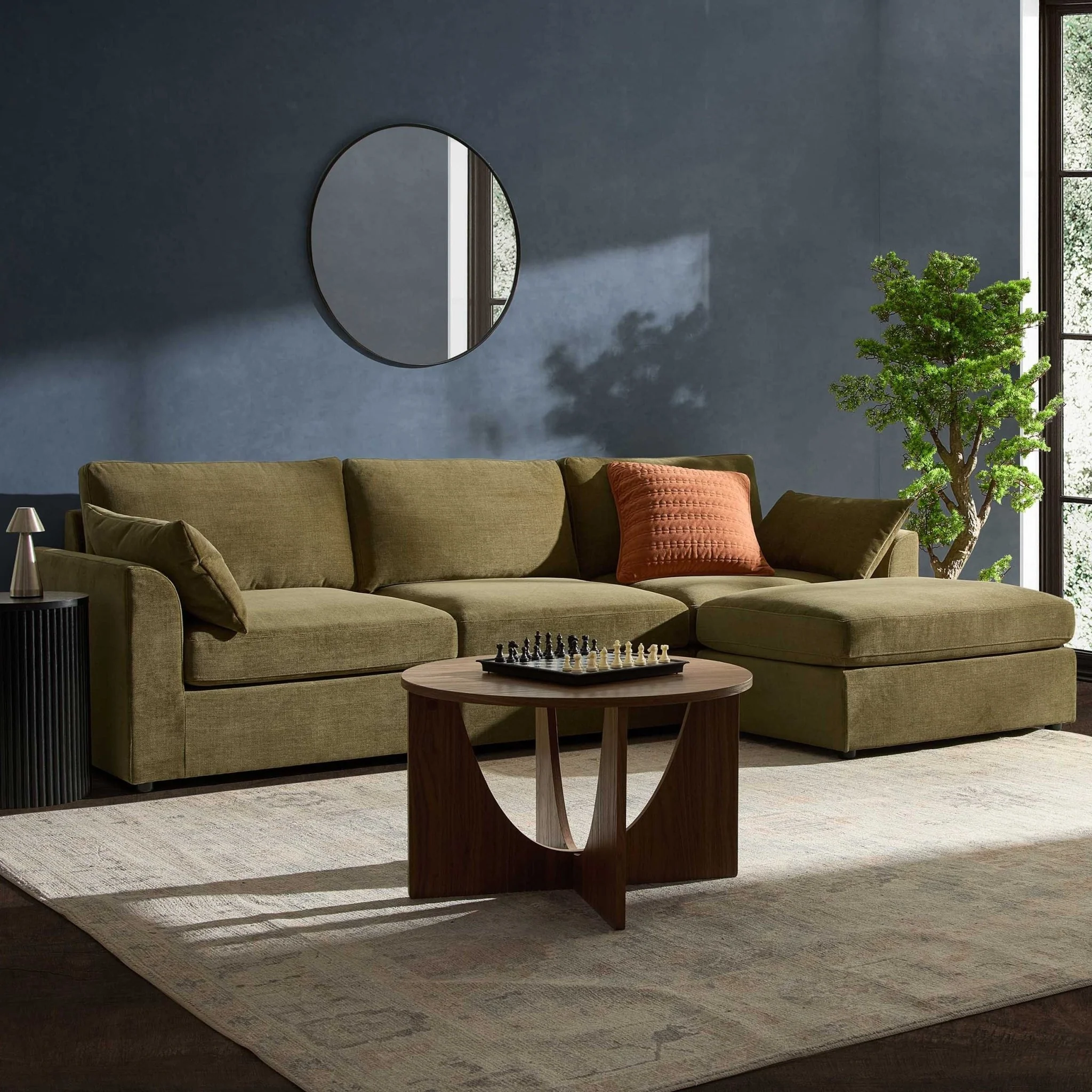 Miami Right Hand Chaise Sofa - Chenille Olive