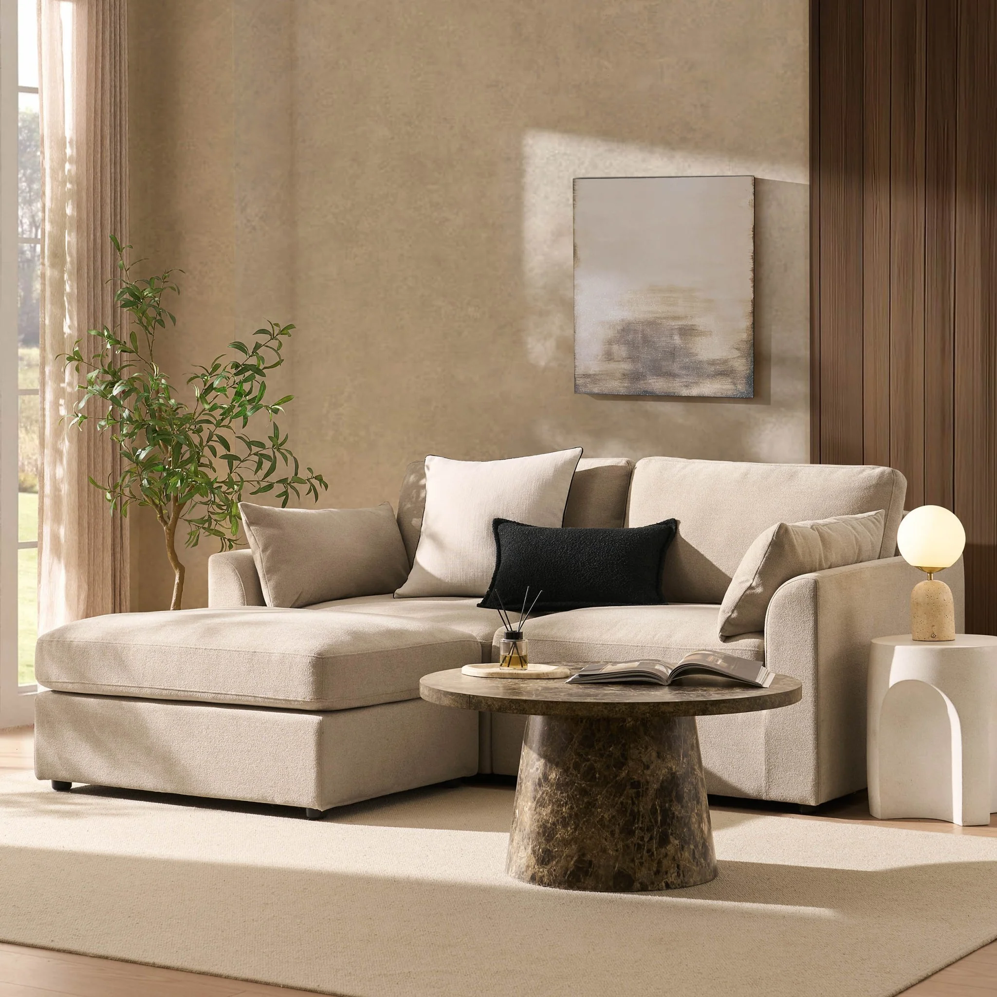 Miami Small Chaise Sofa - Chenille Oatmeal