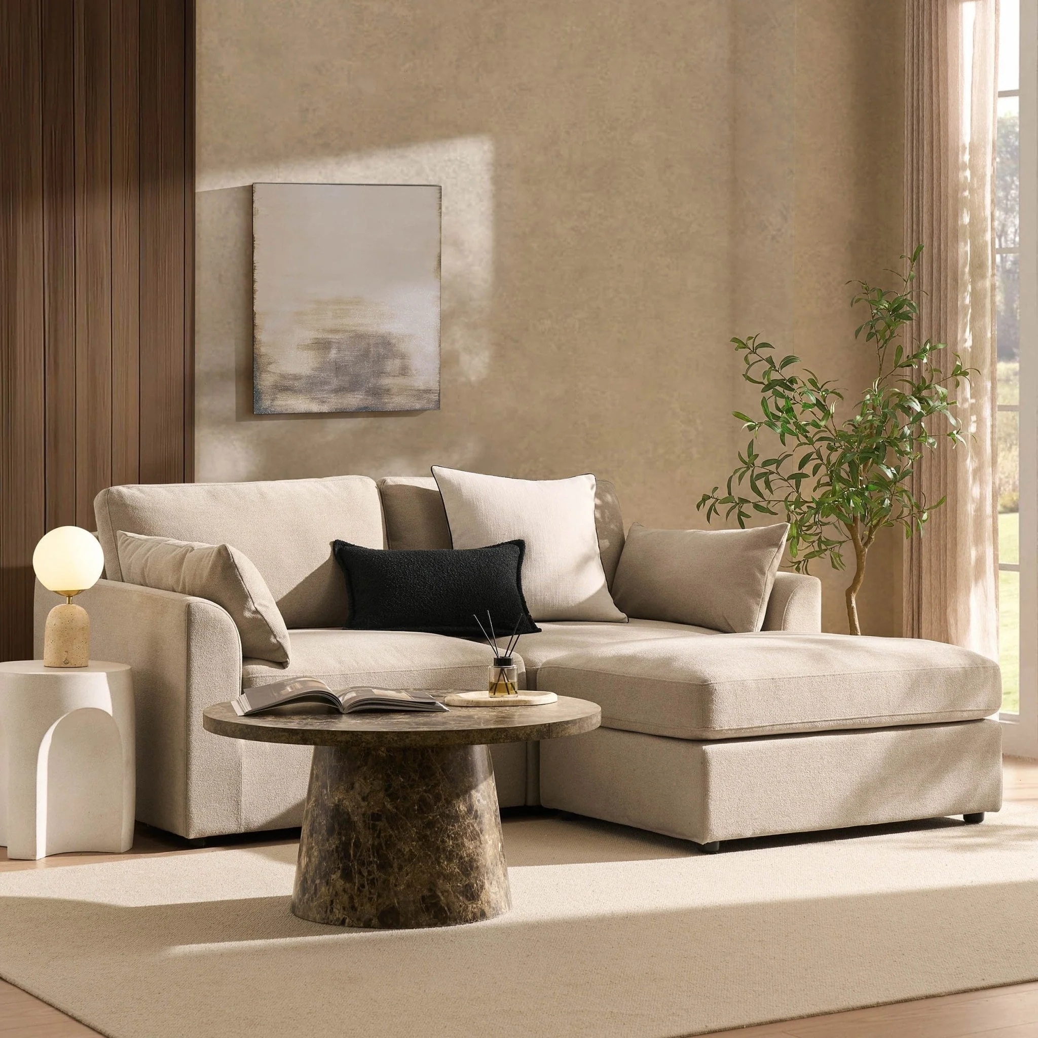 Miami Small Chaise Sofa - Chenille Oatmeal - Image 2