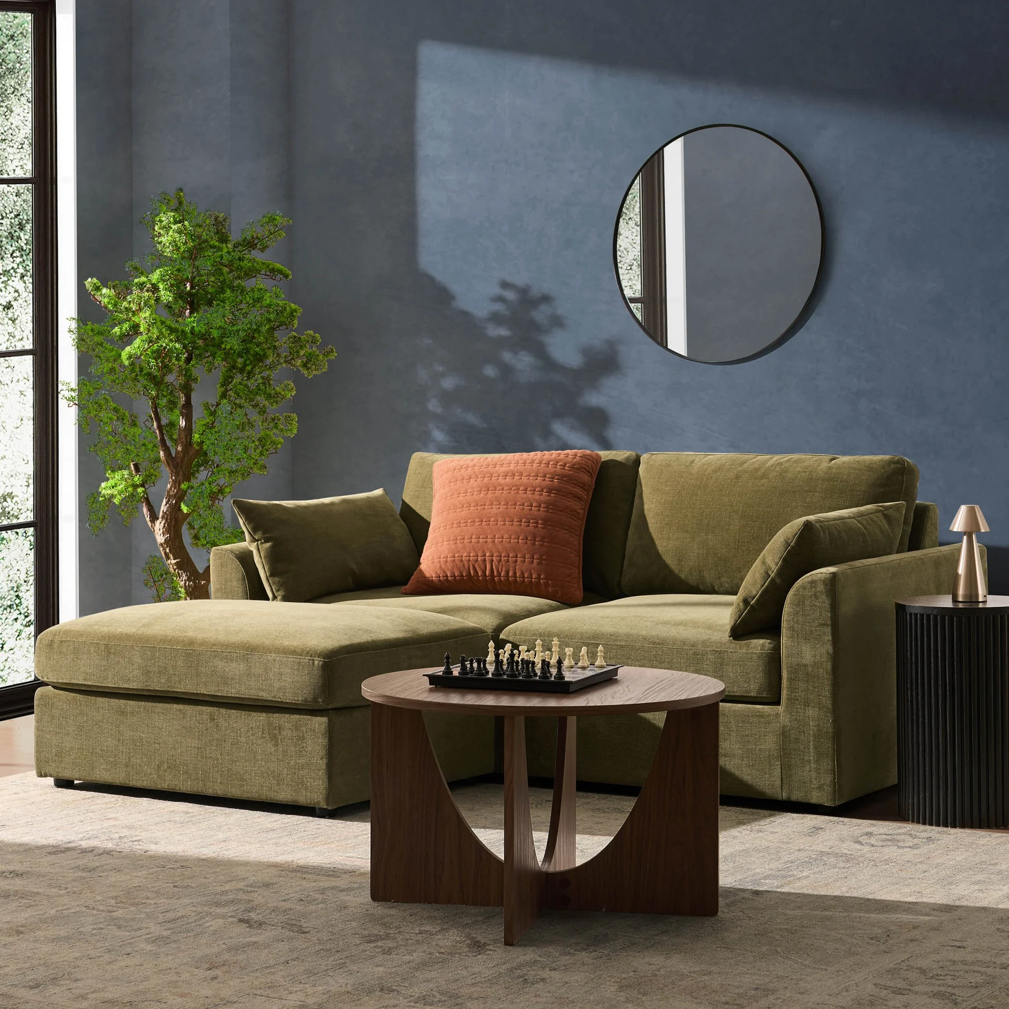 Miami Small Chaise Sofa - Chenille Olive