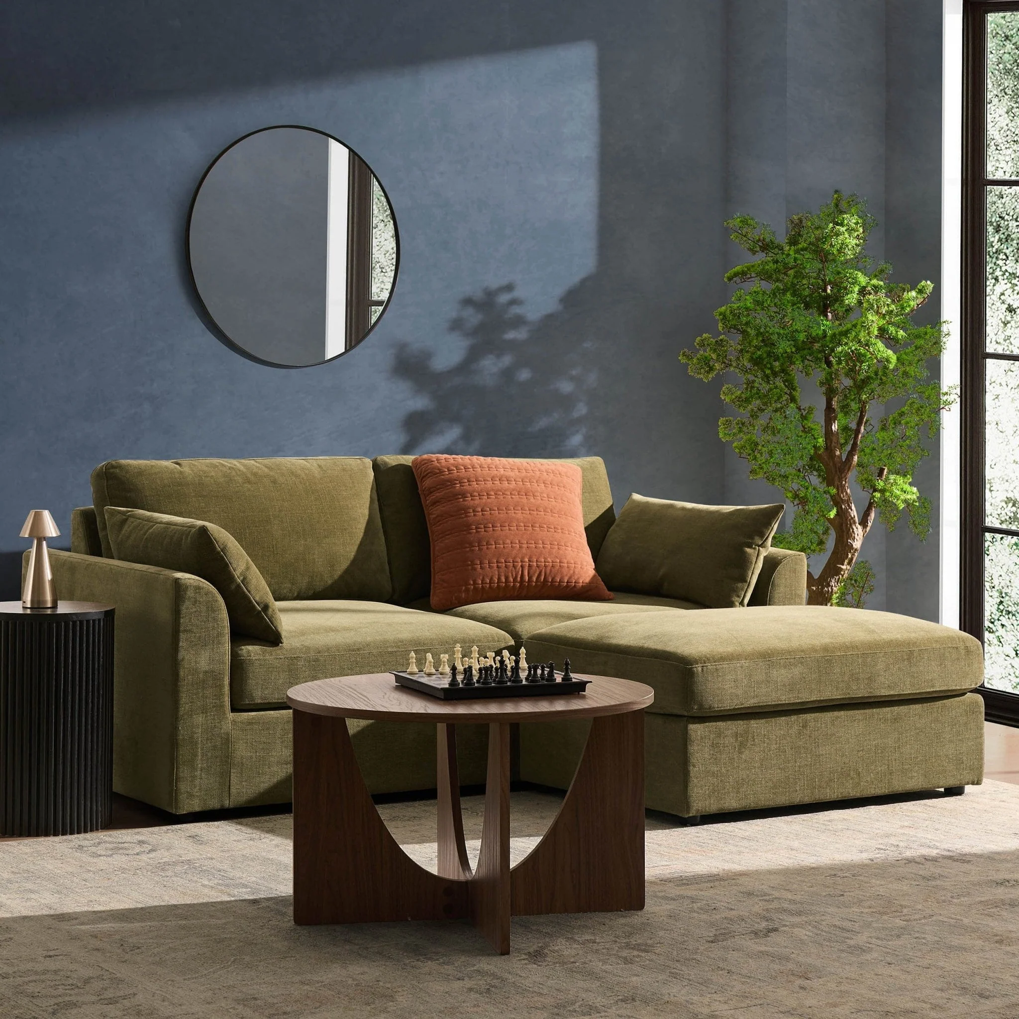 Miami Small Chaise Sofa - Chenille Olive - Image 2