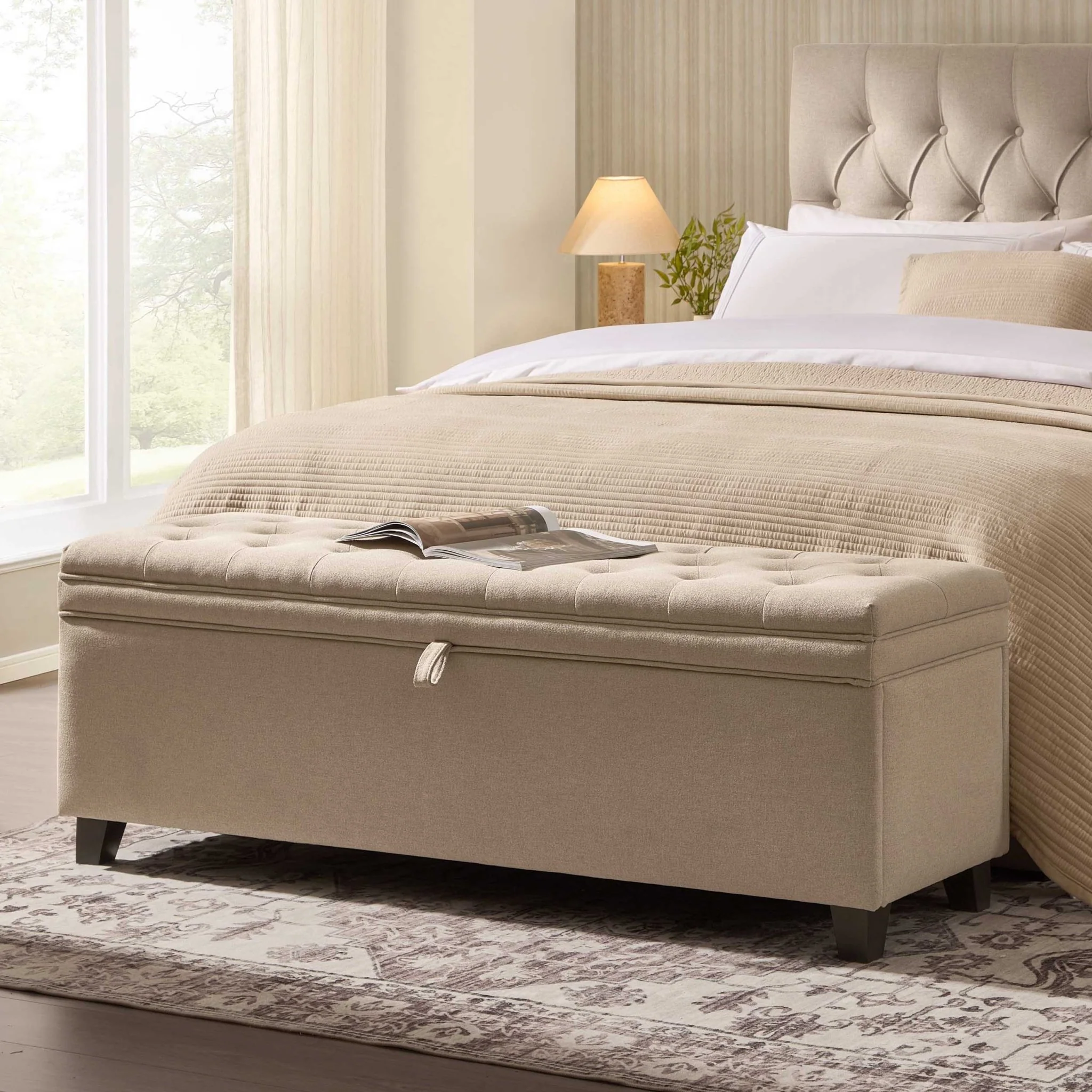 Middleton Button Back Storage Ottoman - Oatmeal