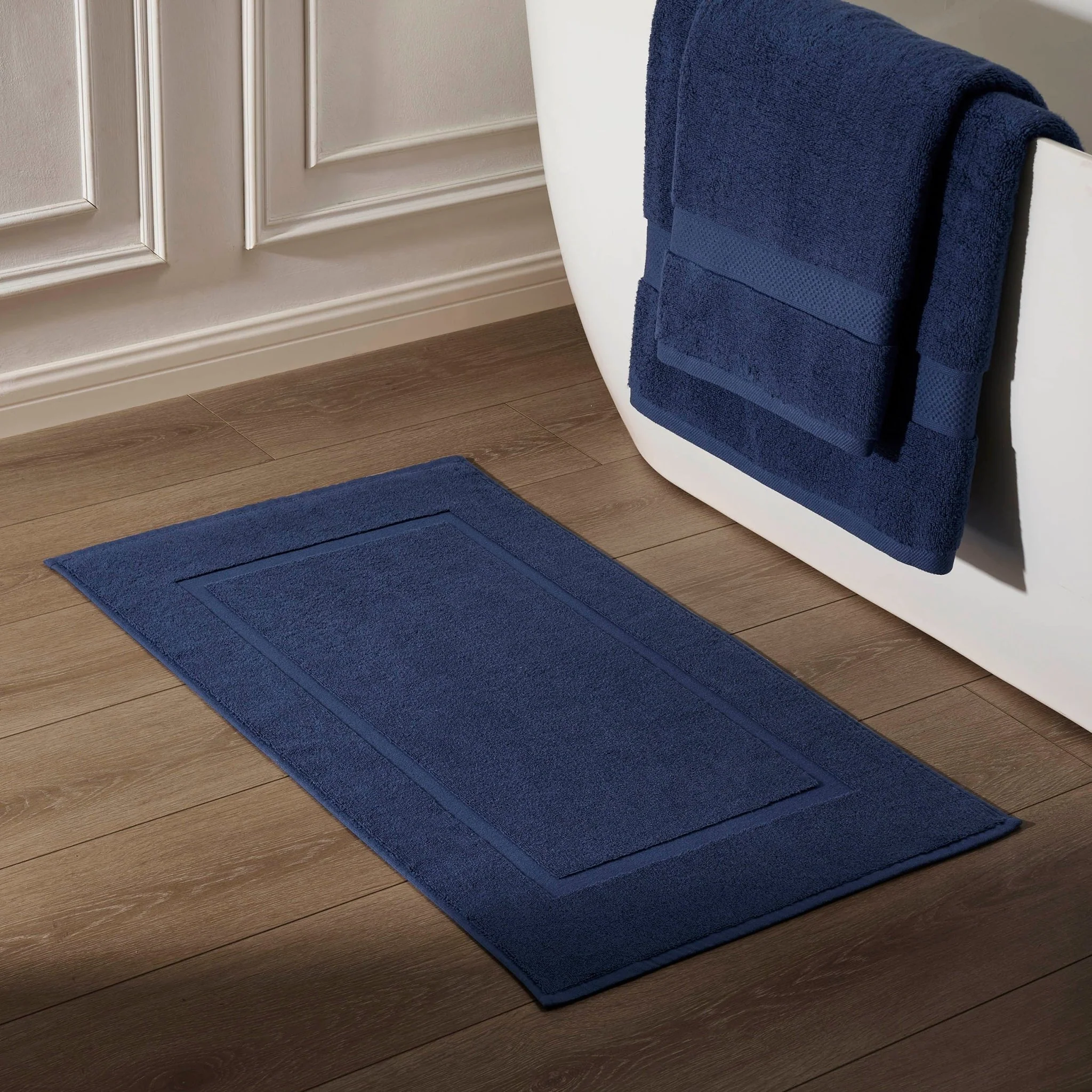Milos Plain Picture Frame Bath Mat - Dark Royal Blue