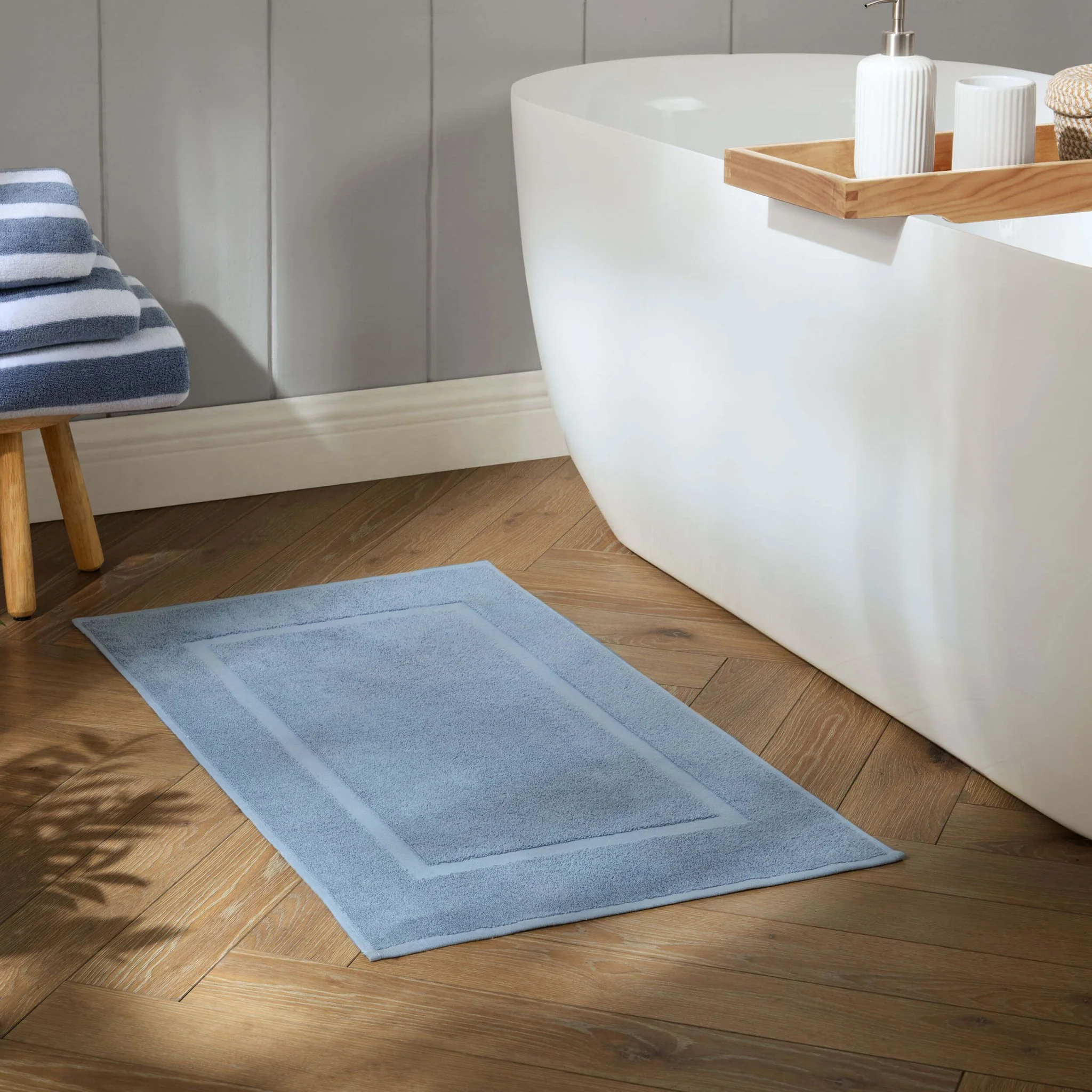 Milos Plain Picture Frame Bath Mat - French Blue