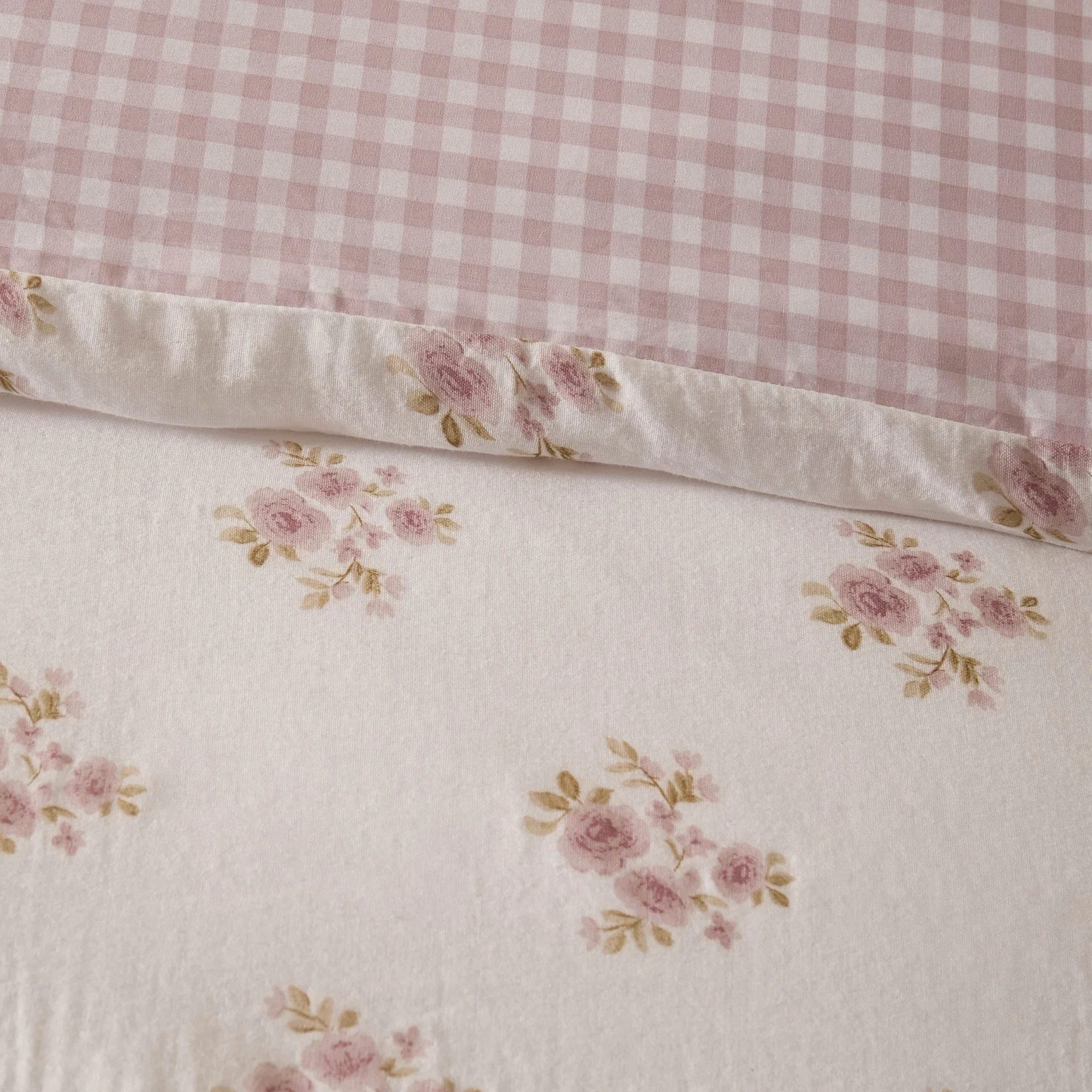 Mini Bouquet 100% Cotton Printed Muslin Duvet Cover Set - White/Pink - Image 5