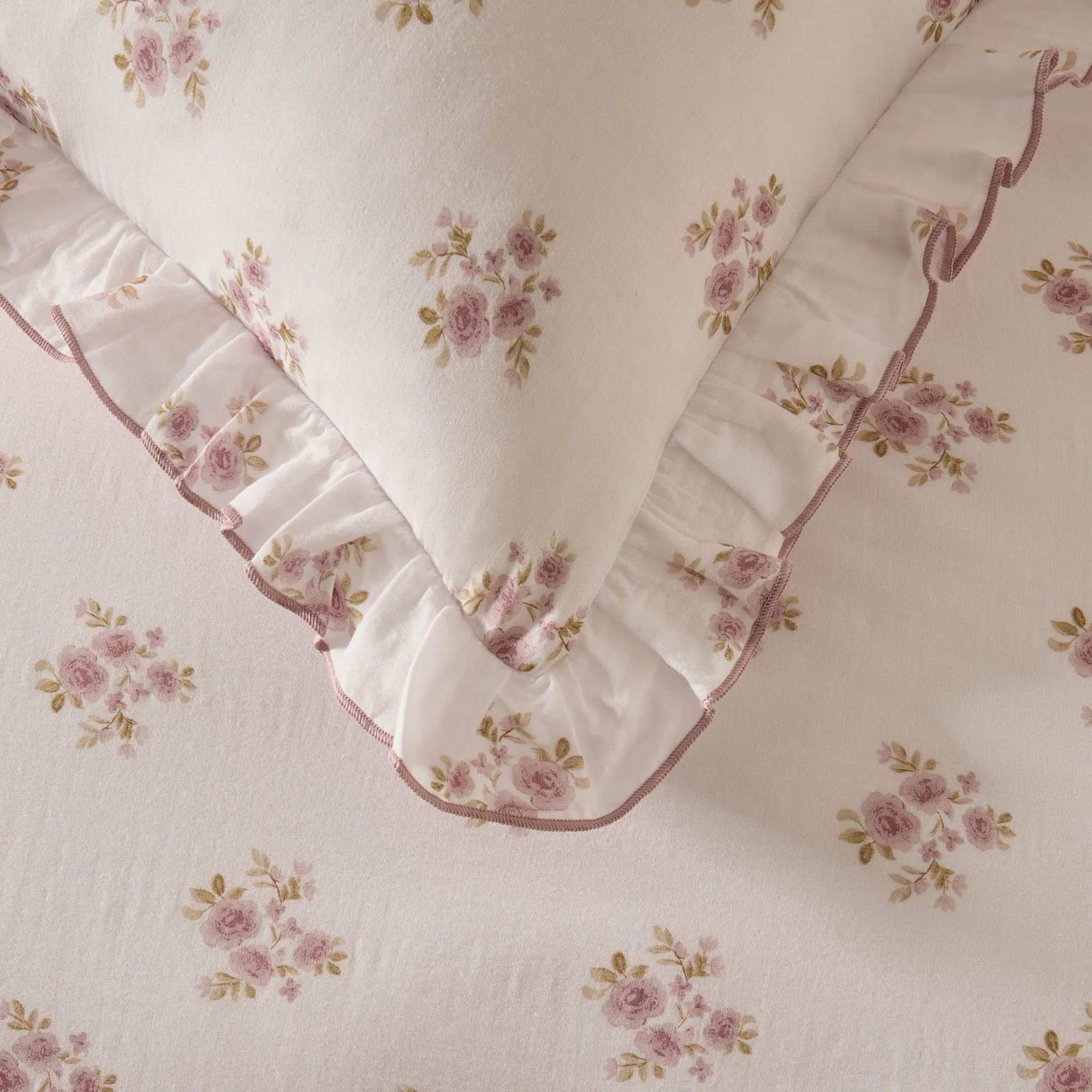 Mini Bouquet 100% Cotton Printed Muslin Duvet Cover Set - White/Pink - Image 6