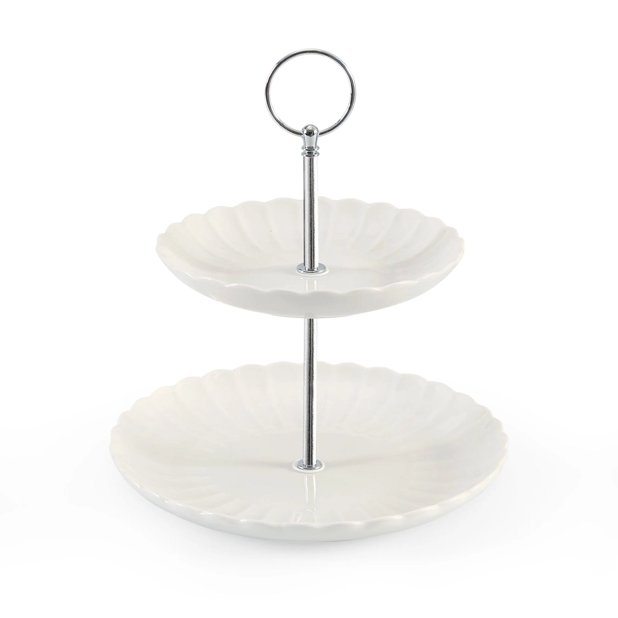 Mira Scalloped 2-Tier Cake Stand - Off White - Image 5