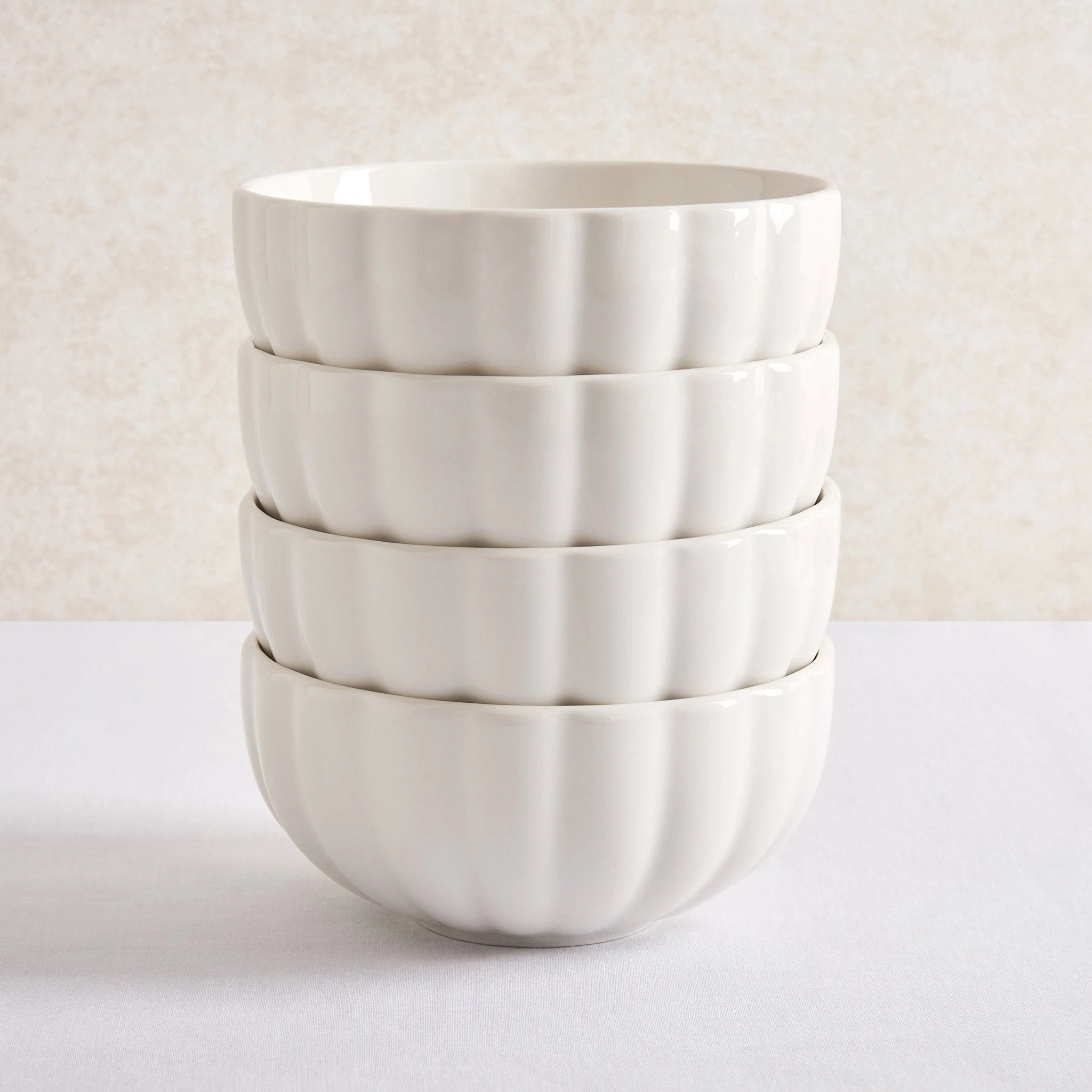 Mira Scalloped Set of 4 Cereal Bowls - Off White