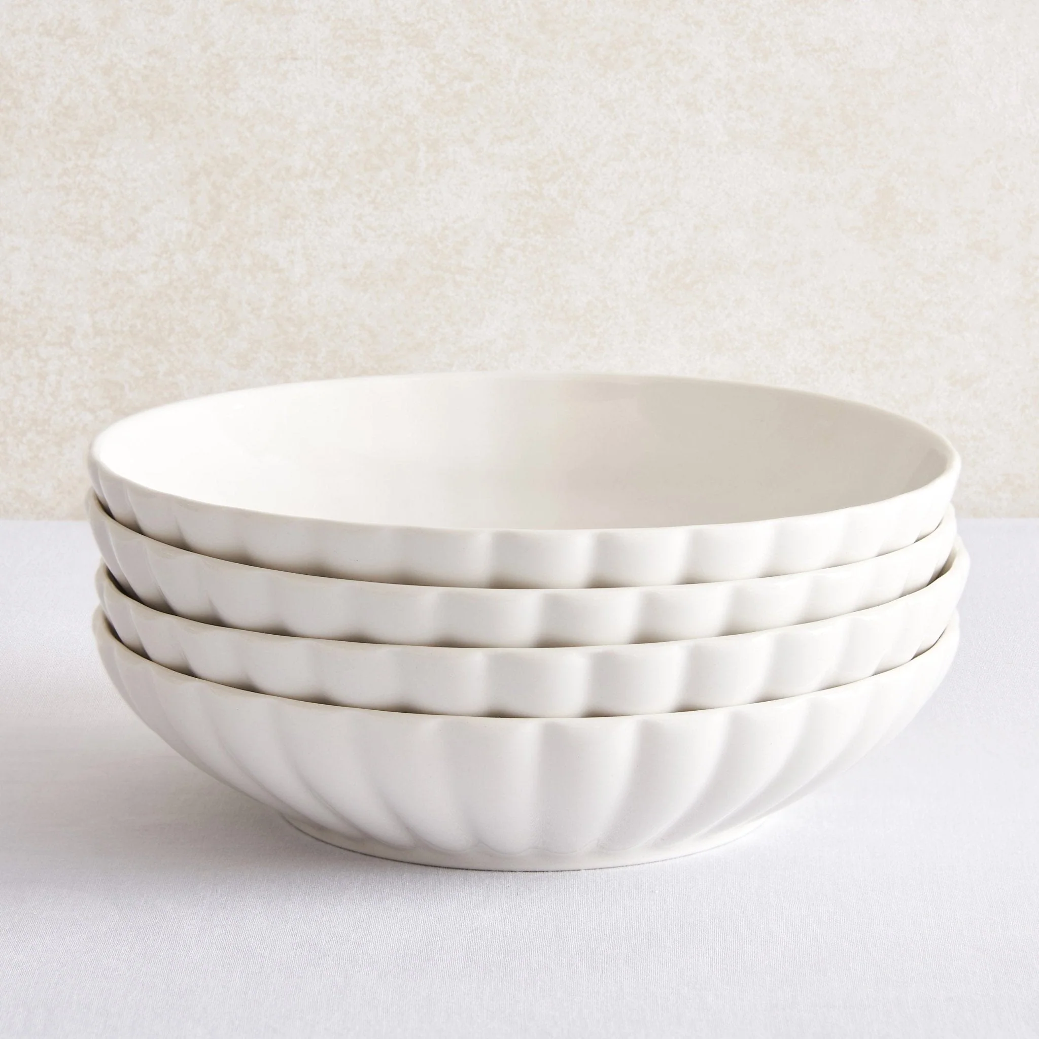 Mira Scalloped Set of 4 Pasta Bowls - Off White