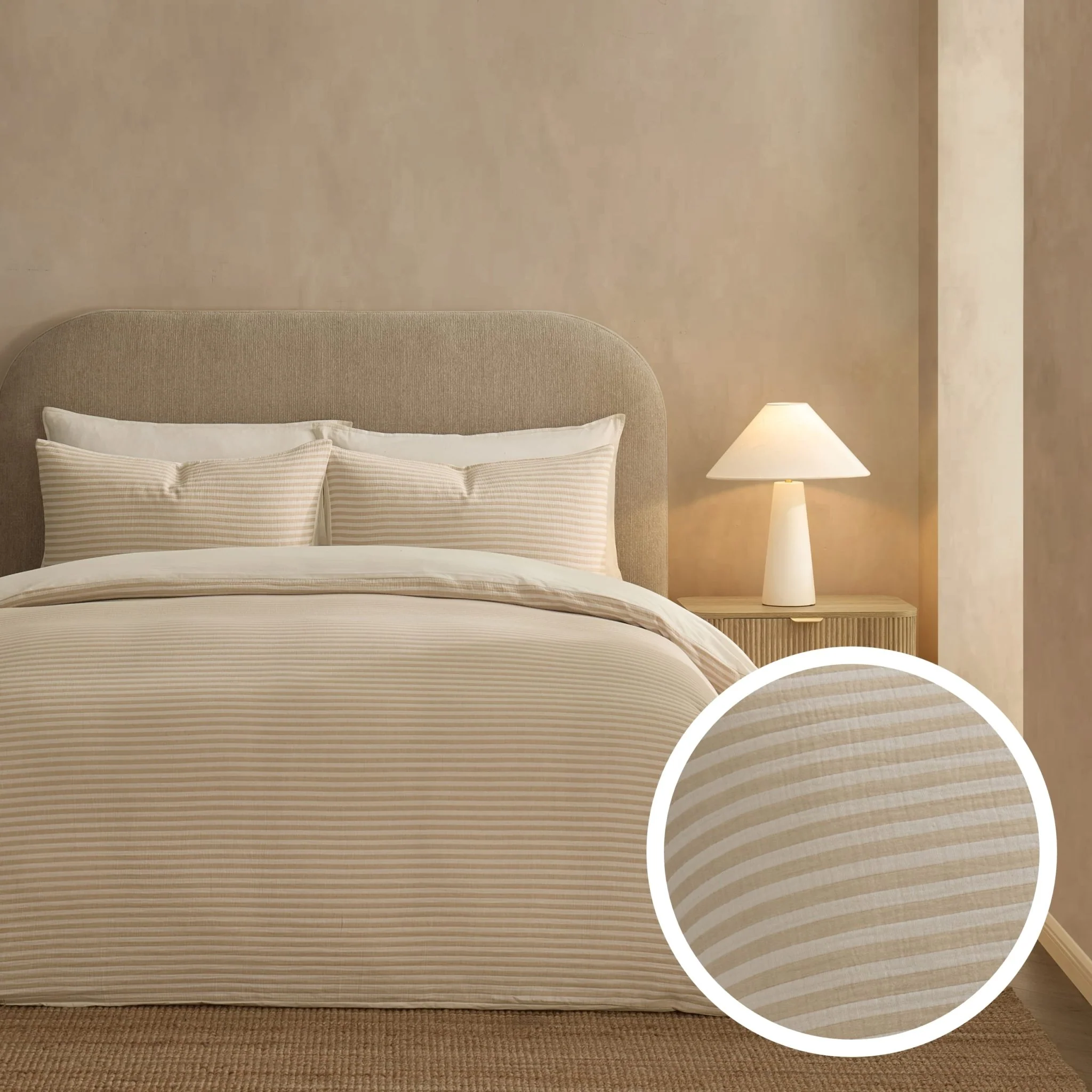 Miran Yarn Dyed Muslin Duvet Cover & Pillowcase Set - Natural/White