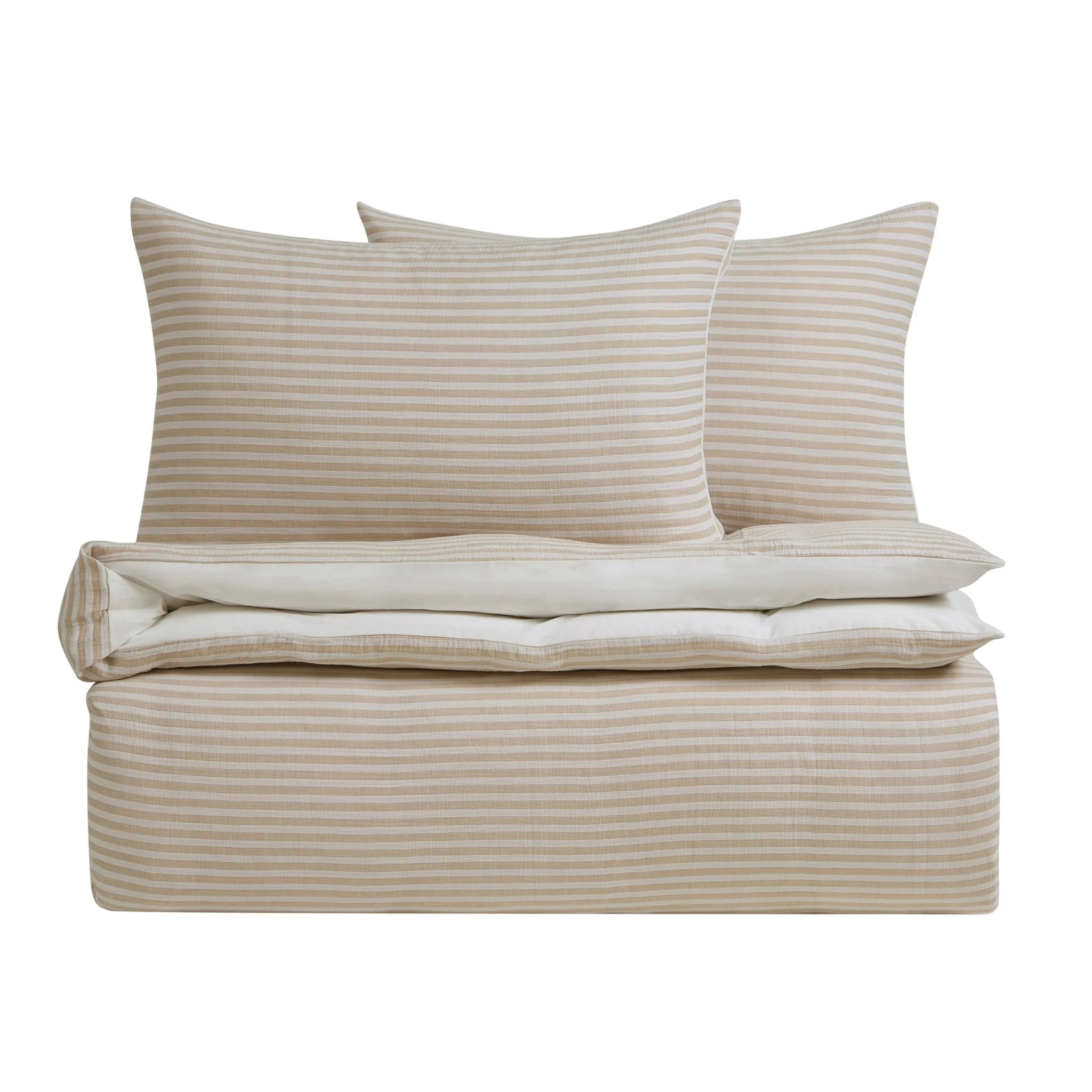 Miran Yarn Dyed Muslin Duvet Cover & Pillowcase Set - Natural/White - Image 4