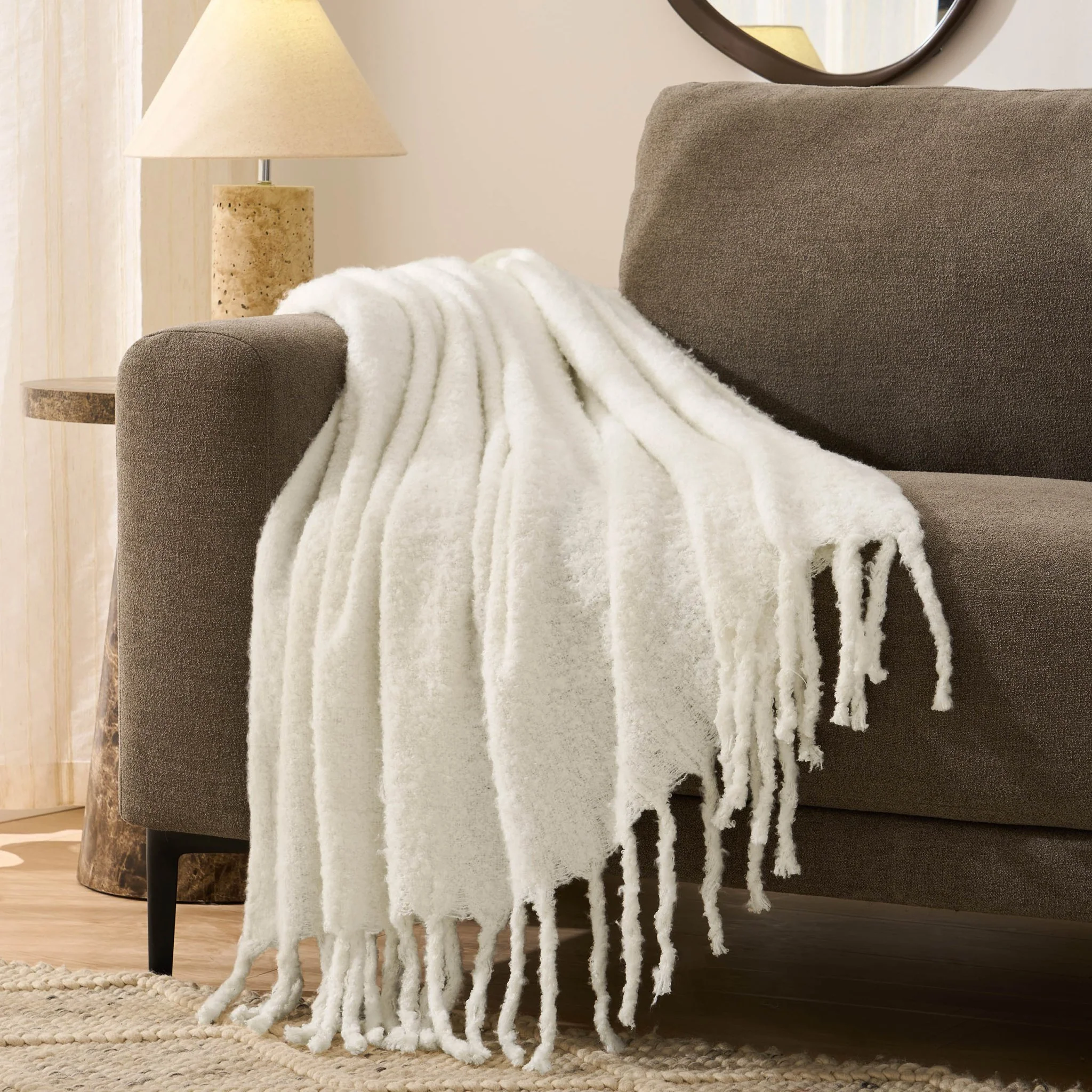 Mohair Style Sofa Throw - Natural