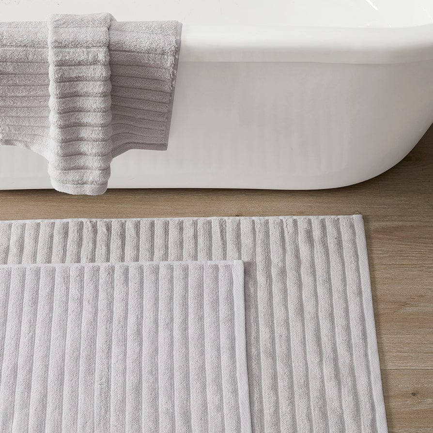 Monaco Ribbed Cotton Bath Mat - Light Grey - Image 3