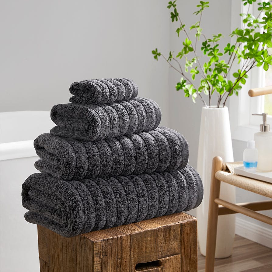 Monaco Plush Ribbed Cotton Towel Collection - Charcoal
