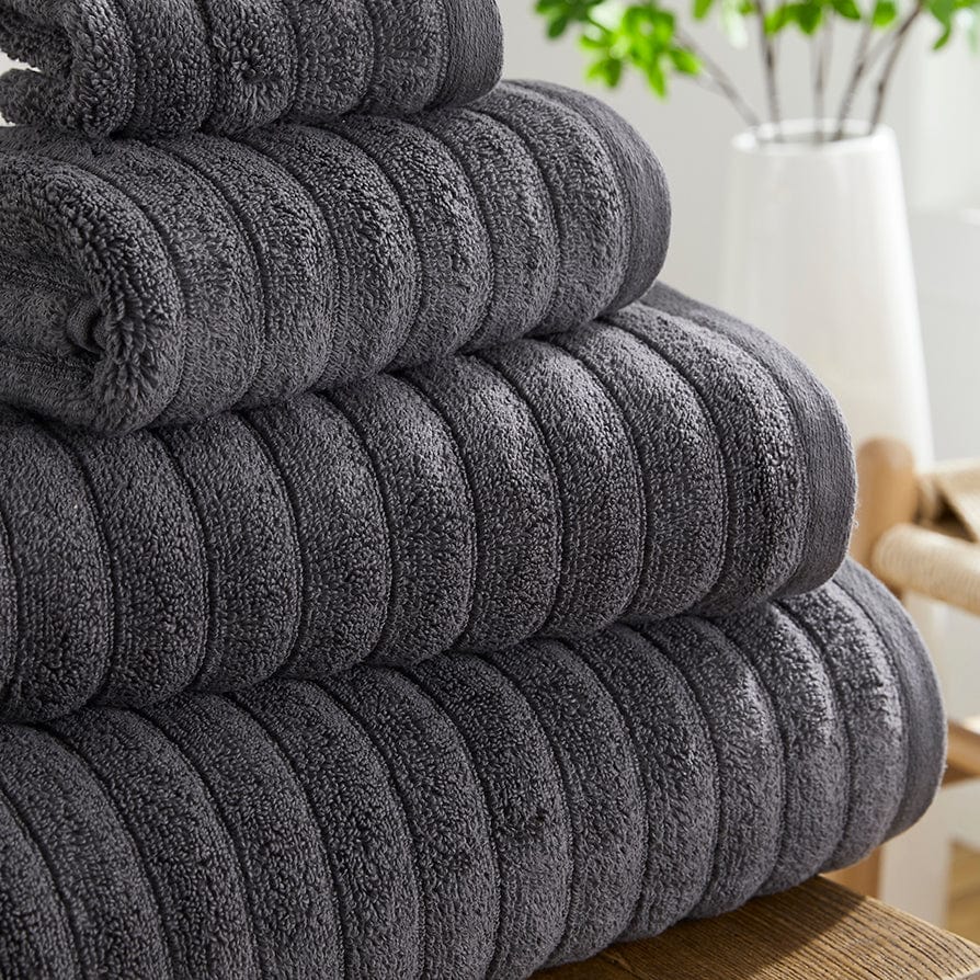 Monaco Plush Ribbed Cotton Towel Collection - Charcoal - Image 2