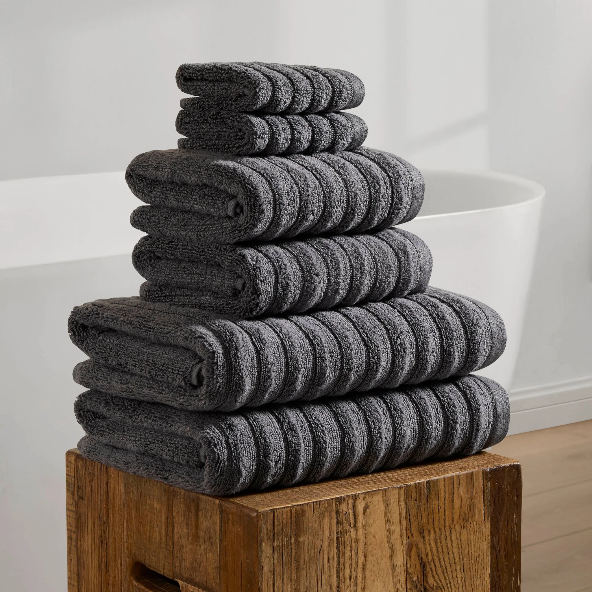 Monaco Plush Ribbed Cotton Towel Collection - Charcoal - Image 5