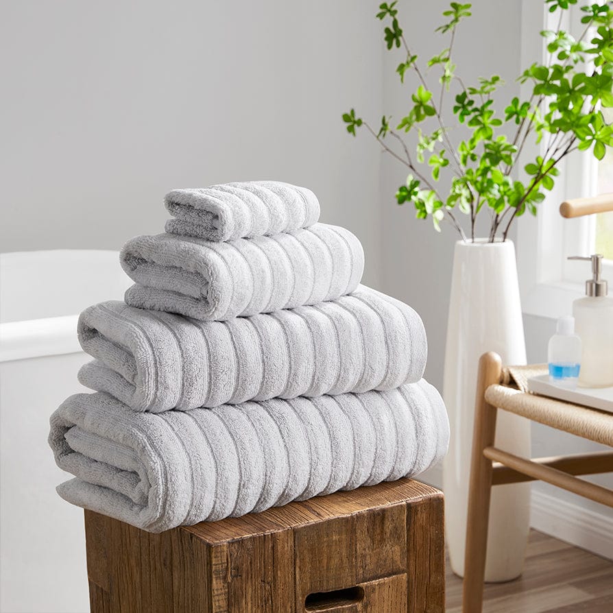 Monaco Plush Ribbed Cotton Towel Collection - Light Grey