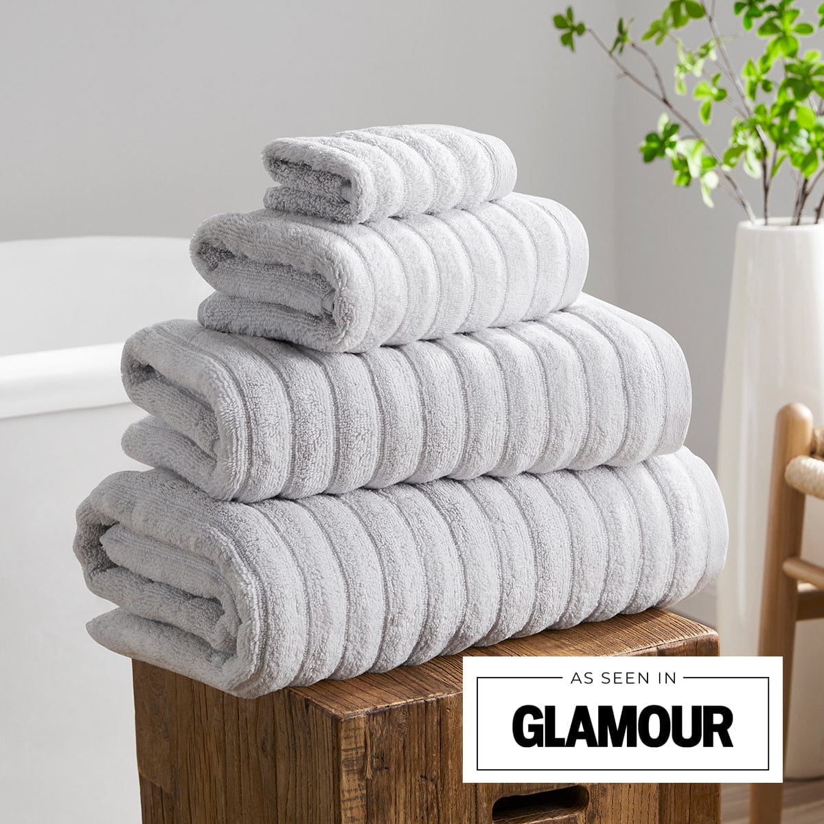 Monaco Plush Ribbed Cotton Towel Collection - Light Grey - Image 3