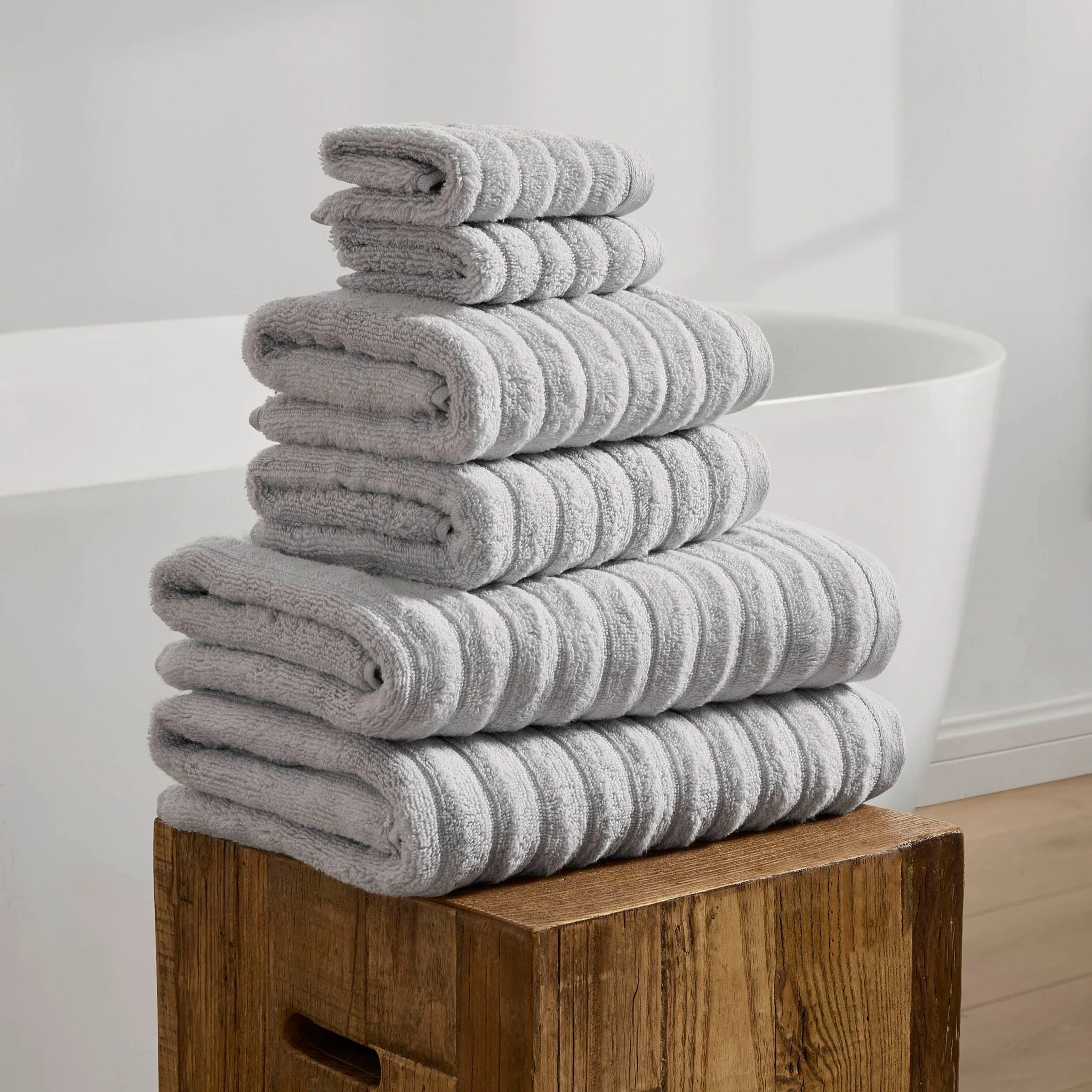 Monaco Plush Ribbed Cotton Towel Collection - Light Grey - Image 6