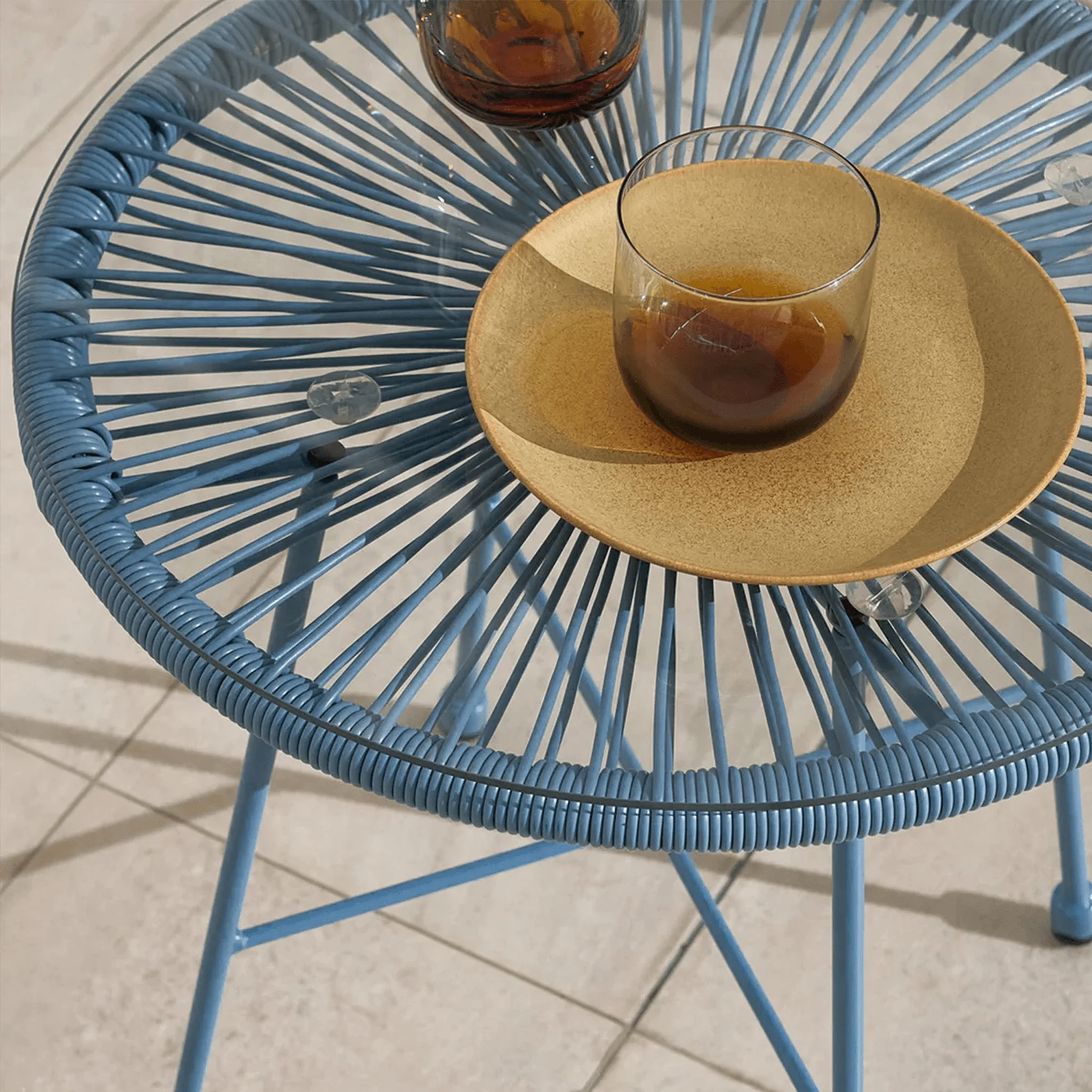 Monaco Outdoor 2 Seater Round Bistro Table and Egg Chairs - Blue - Image 2