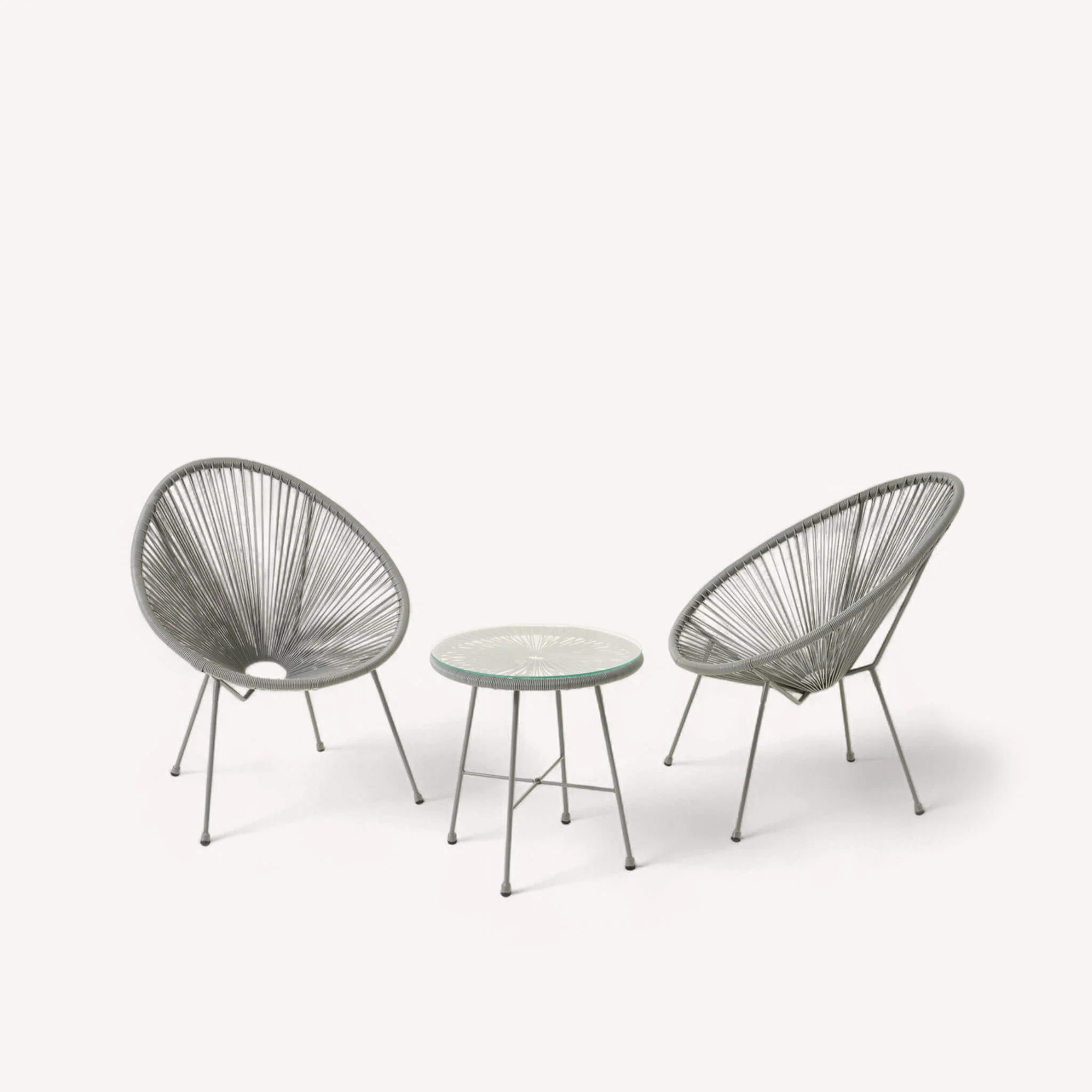 Monaco Outdoor 2 Seater Round Bistro Table and Egg Chairs - Grey - Image 4