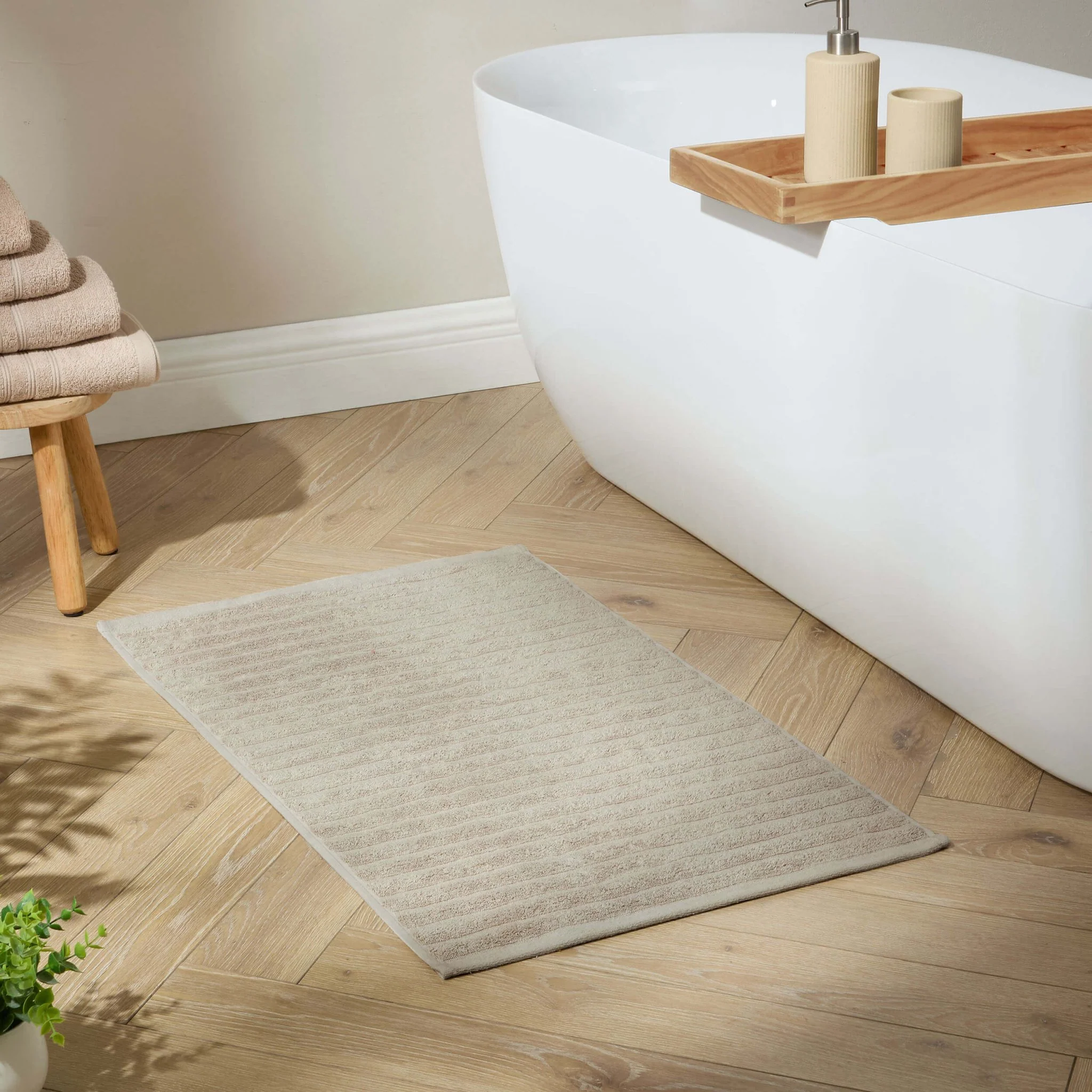 Monaco Plush Ribbed Cotton Bath Mat - Mushroom