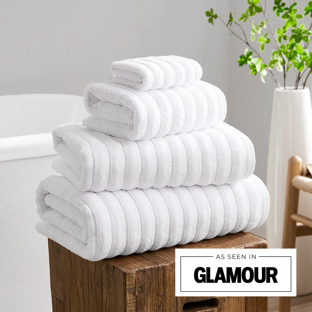 Monaco Plush Ribbed Cotton Towel Collection - White - Image 3