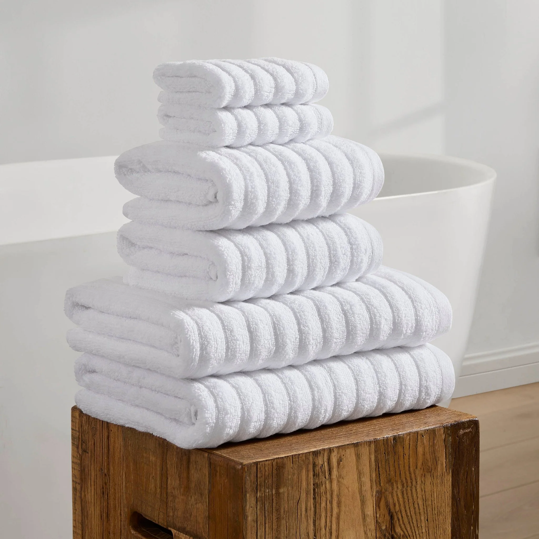 Monaco Plush Ribbed Cotton Towel Collection - White - Image 7