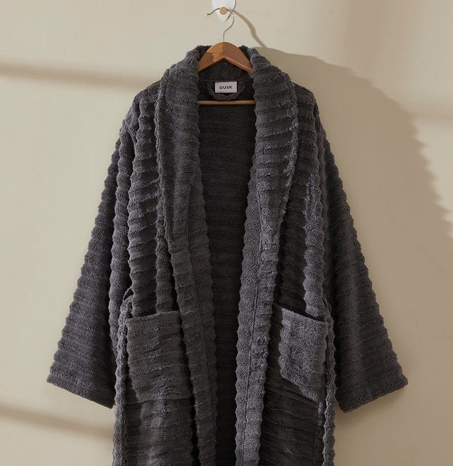 Monaco Plush Ribbed Cotton Robe - Charcoal - Image 4