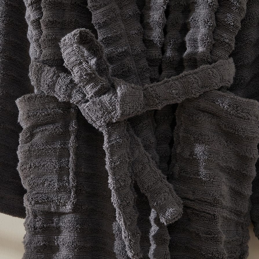 Monaco Plush Ribbed Cotton Robe - Charcoal - Image 6