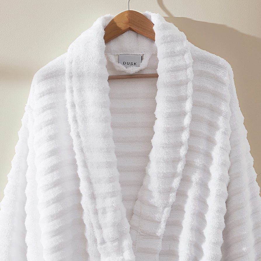 Monaco Plush Ribbed Cotton Robe - White - Image 3