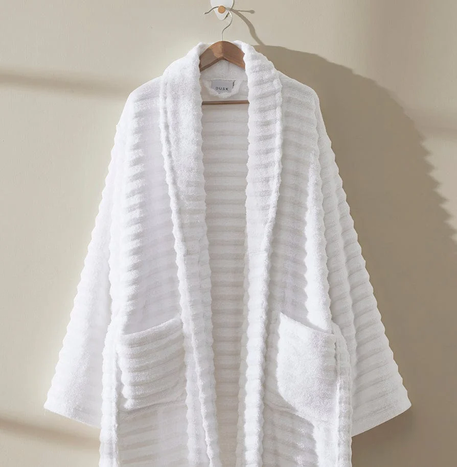 Monaco Plush Ribbed Cotton Robe - White - Image 4