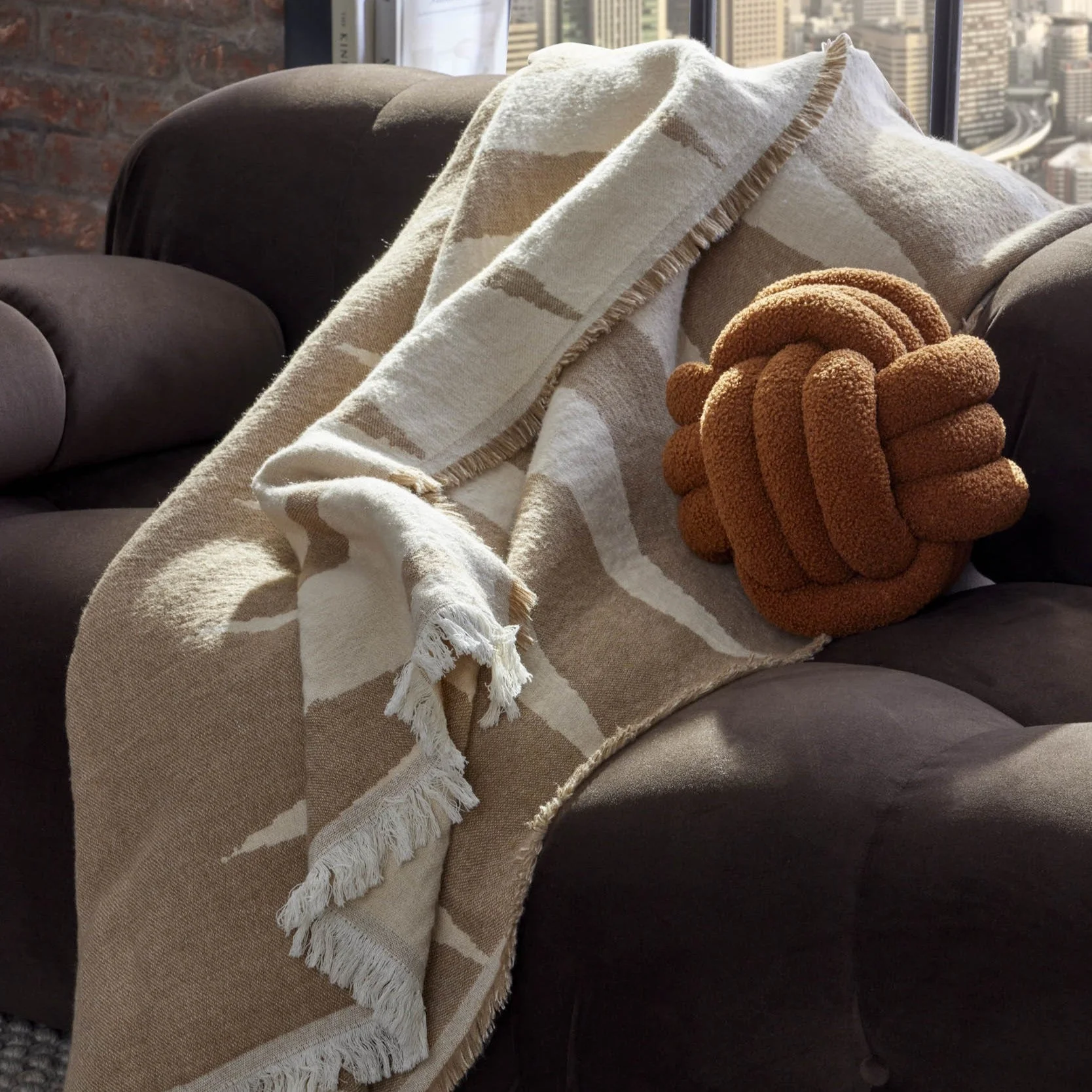 Motif Abstract Sofa Throw - Taupe