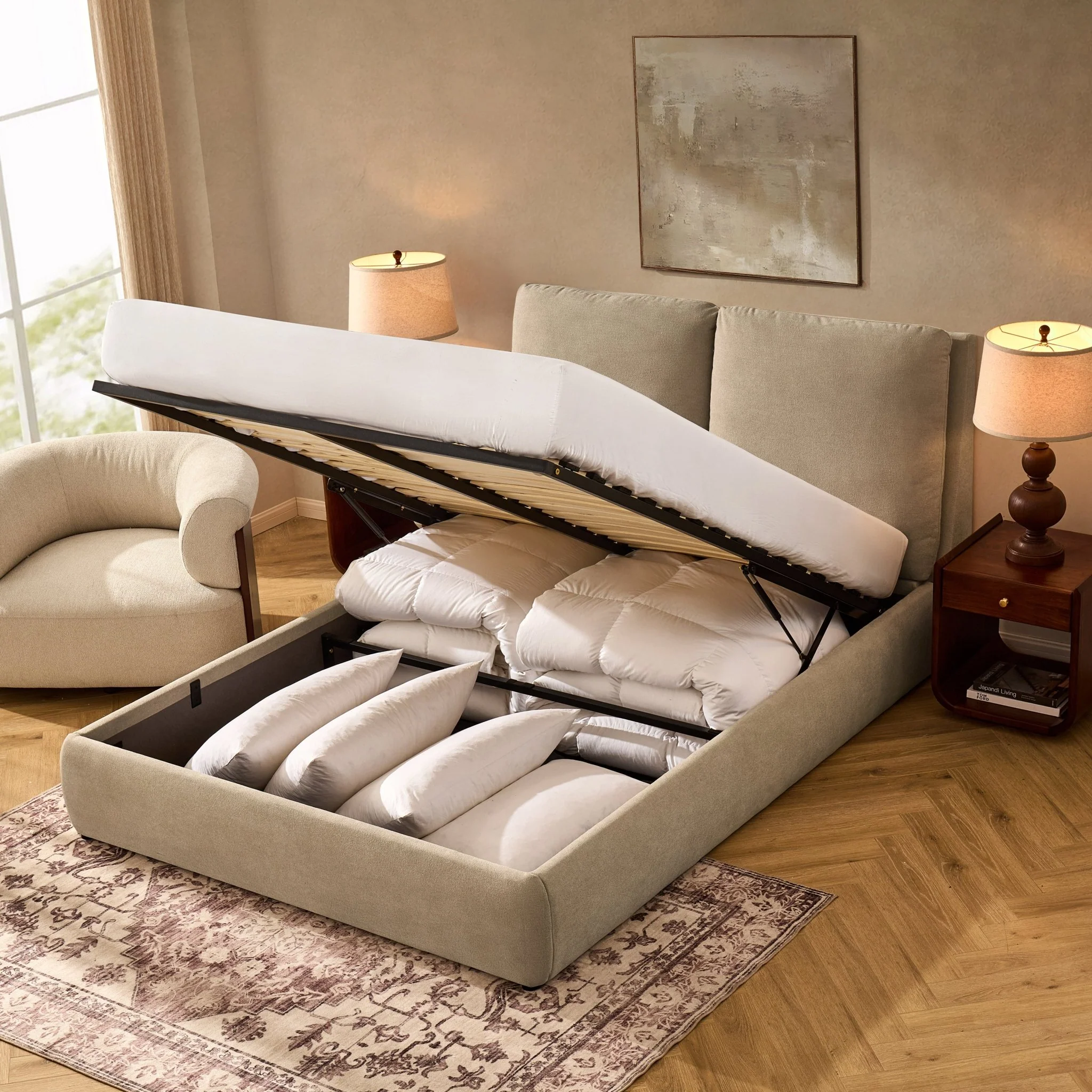 Murcia Ottoman Storage Bed - Chenille Oatmeal - Image 7