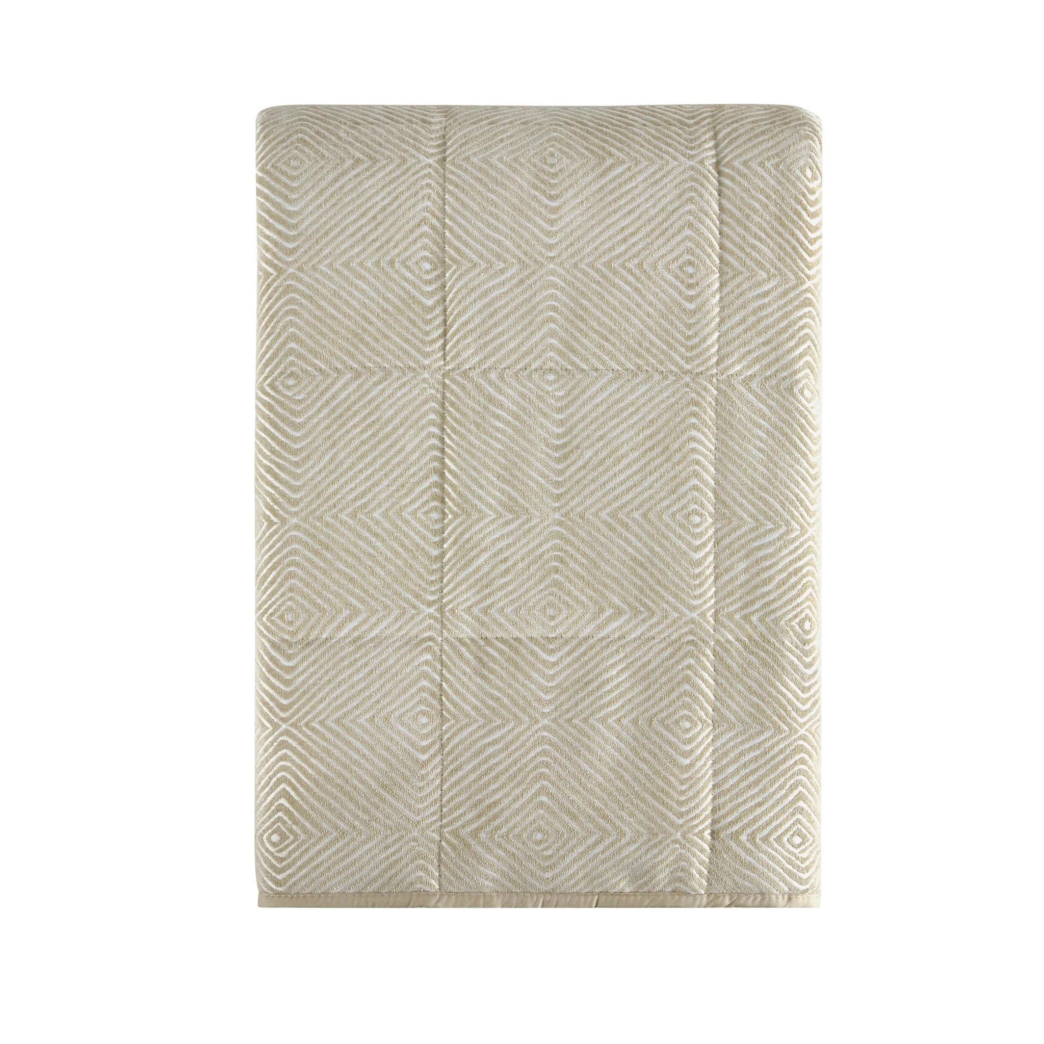 Nairobi Geo Chenille Stitch Quilt Bedspread - Taupe/White - Image 5