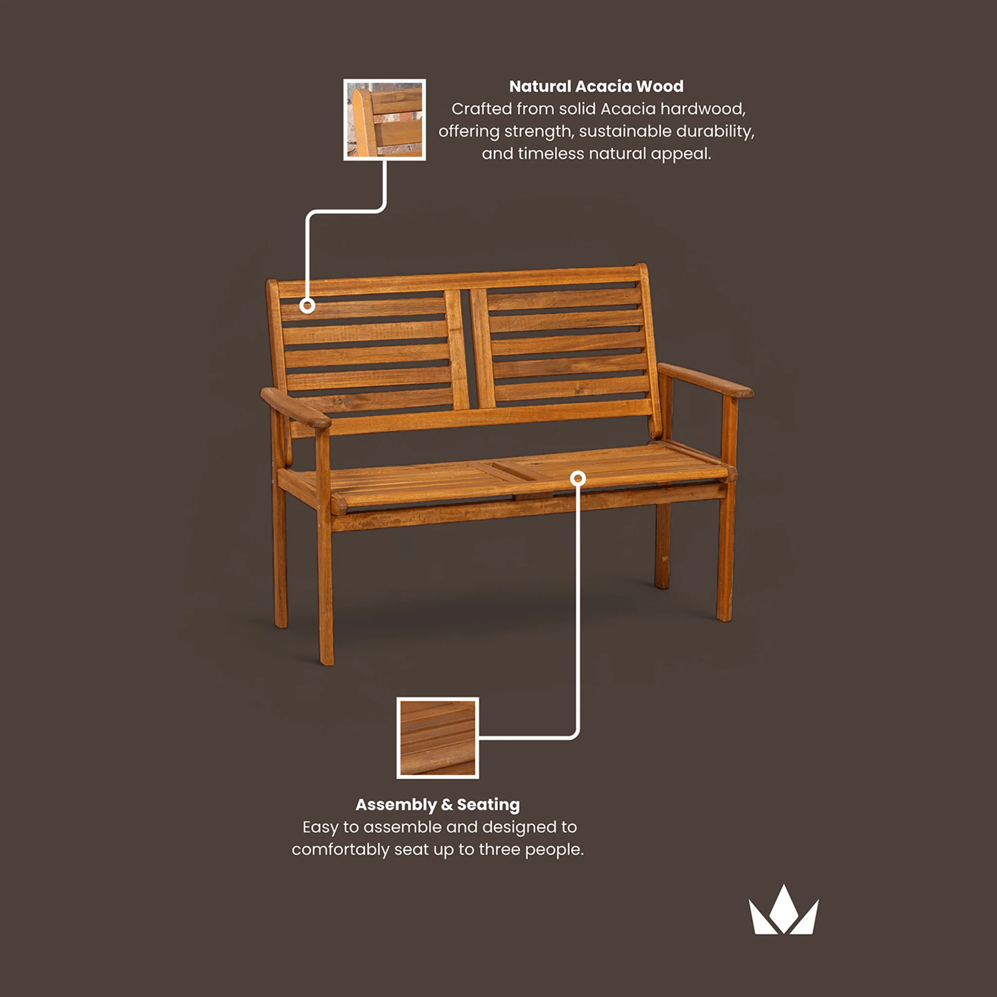 Napoli Outdoor 2 Seater Bench - Natural - Image 7