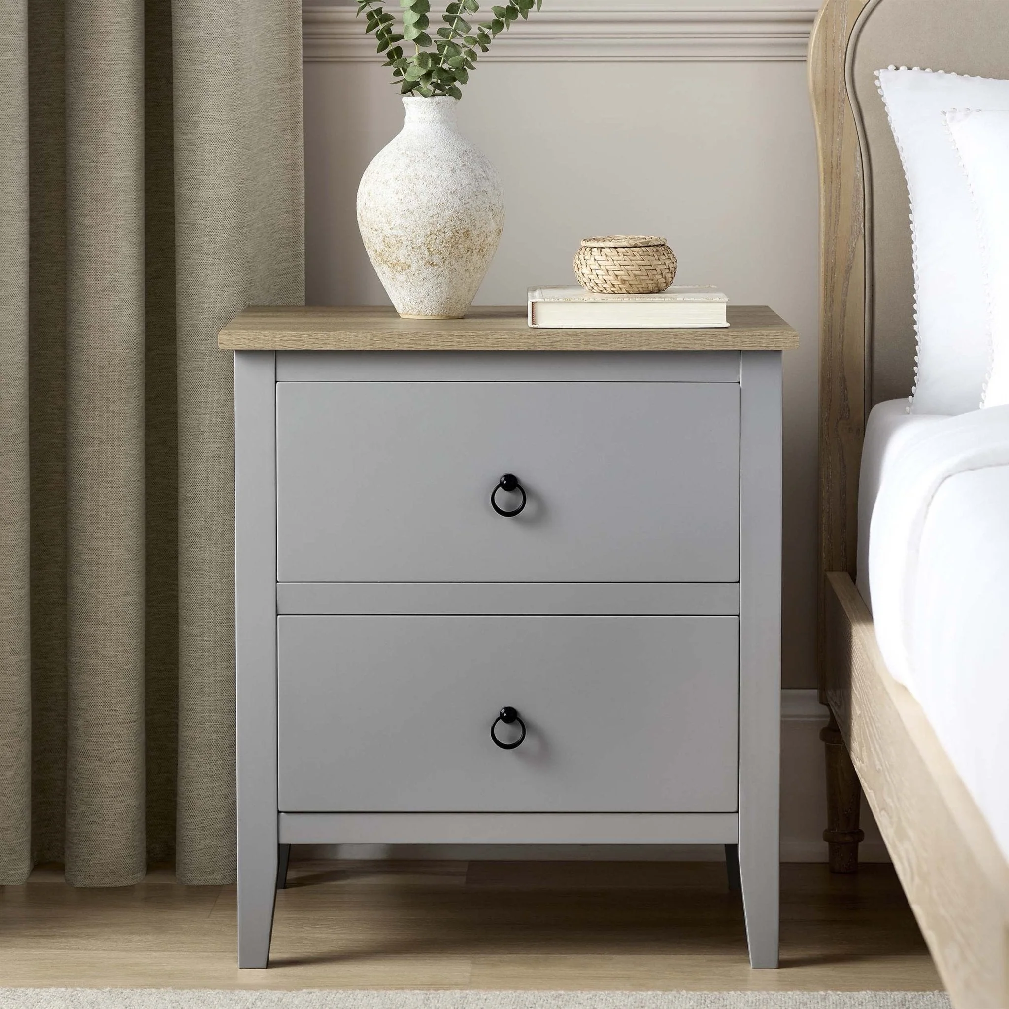 Nell 2 Drawer Bedside Table - Grey