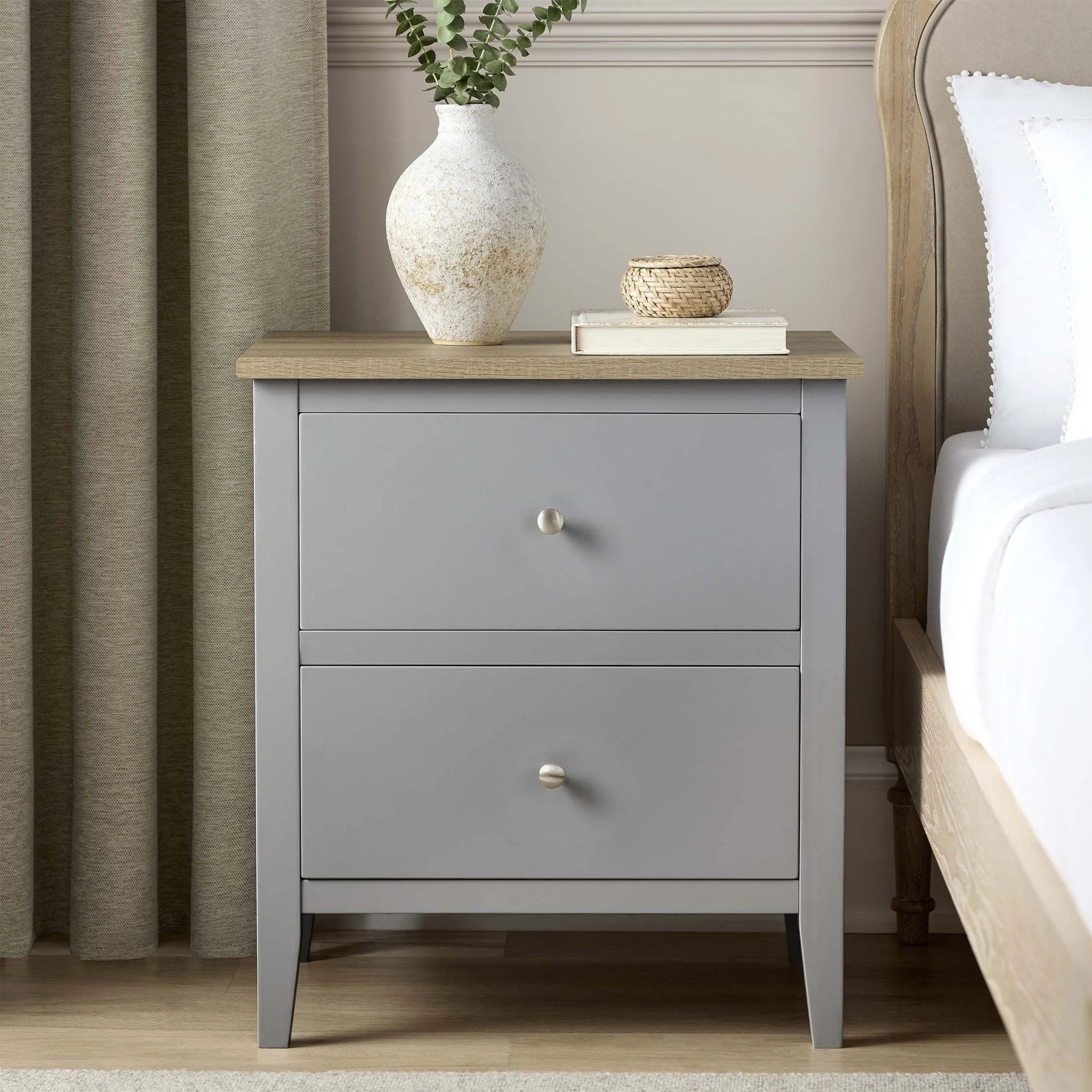 Nell 2 Drawer Bedside Table - Grey - Image 2