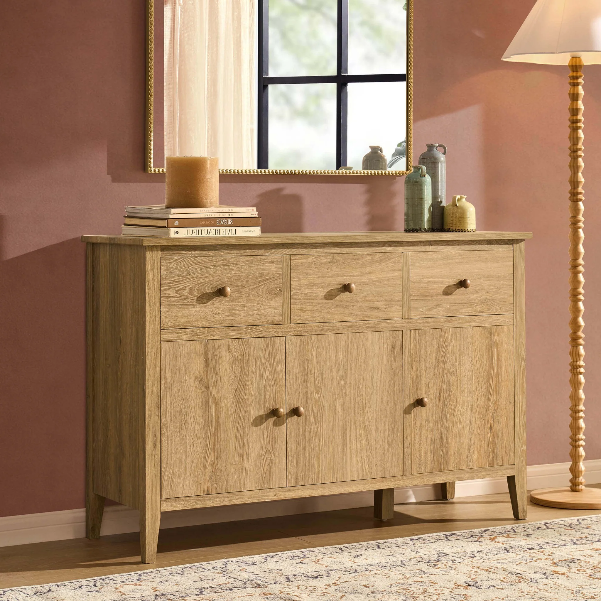 Nell 3 Door Sideboard with Drawers - Light Wood