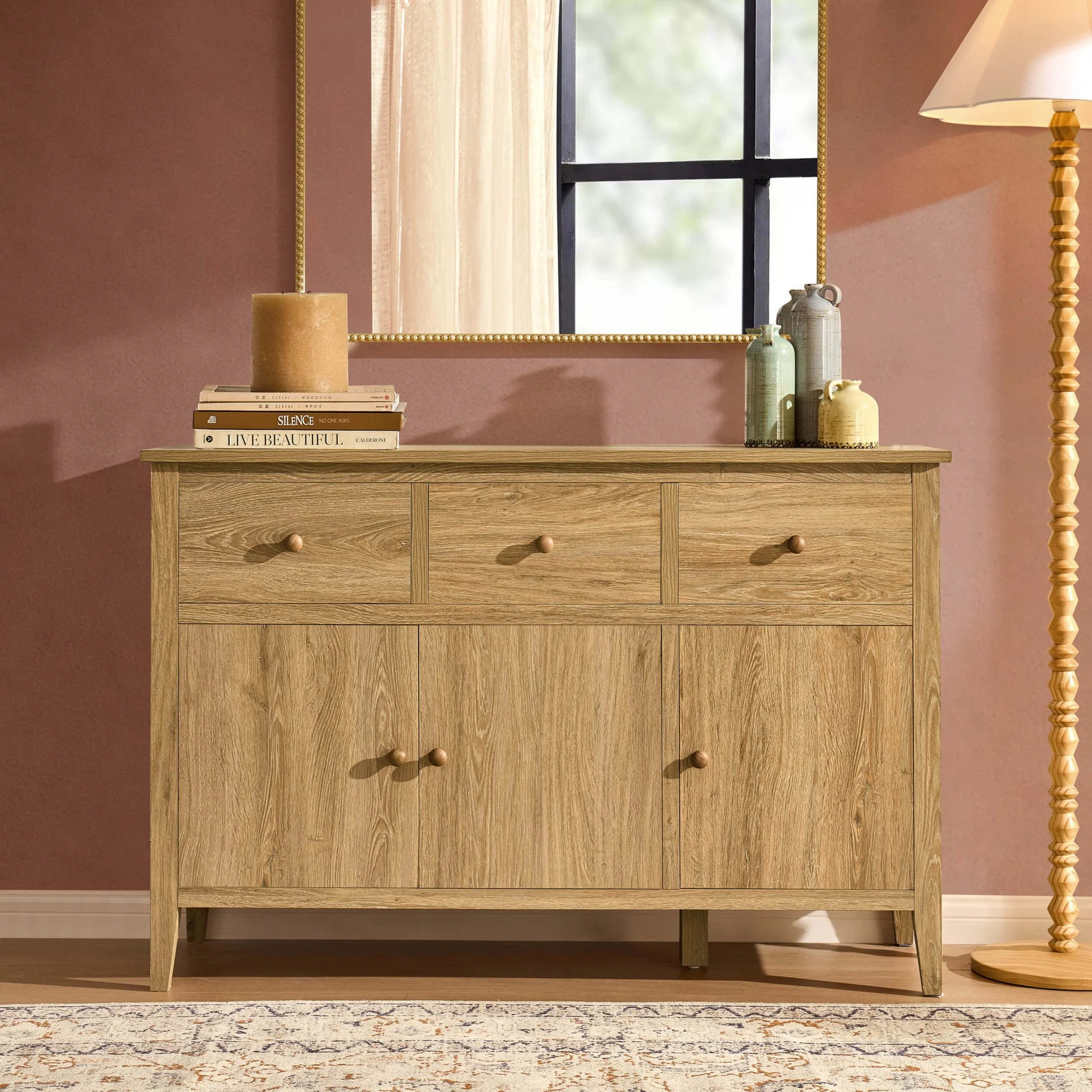 Nell 3 Door Sideboard with Drawers - Light Wood - Image 2
