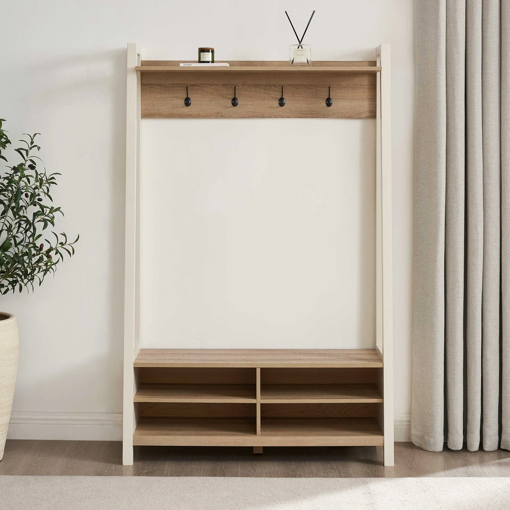 Nell Hallway Shelf with Hooks - Cream