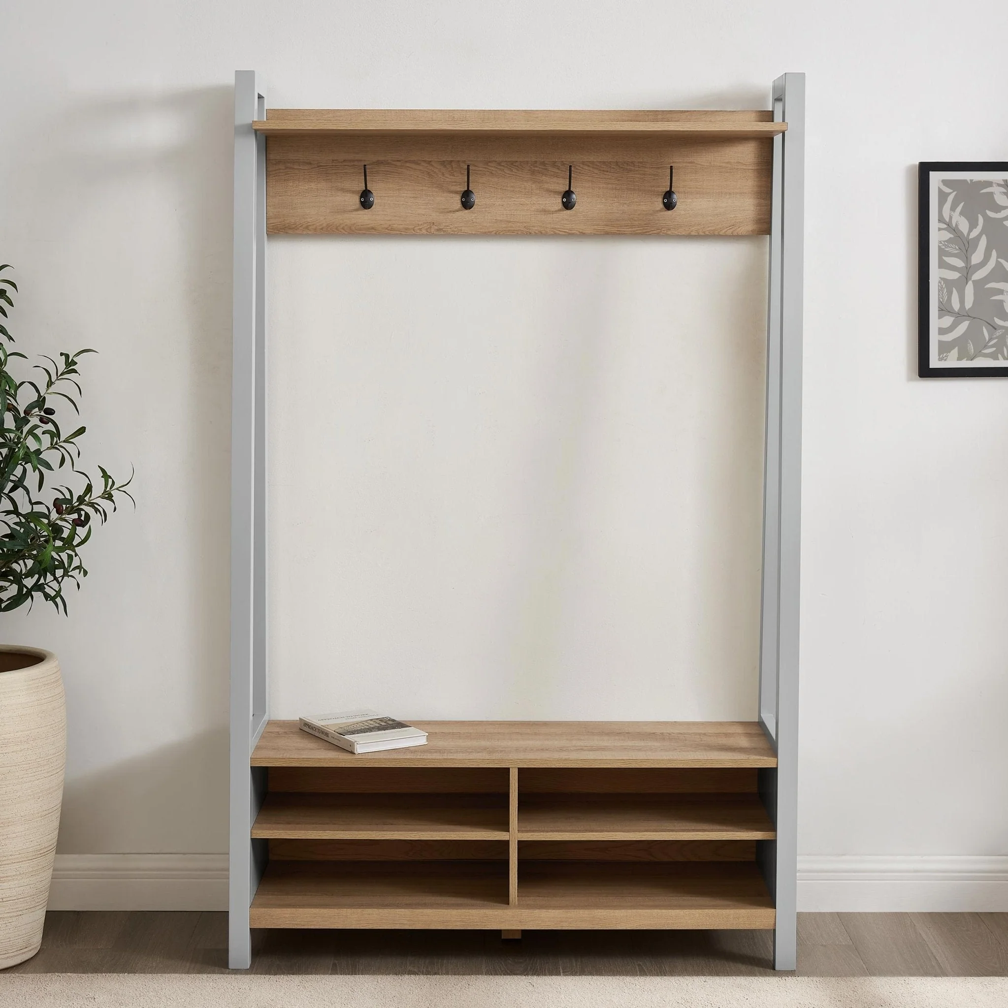 Nell Hallway Shelf with Hooks - Grey