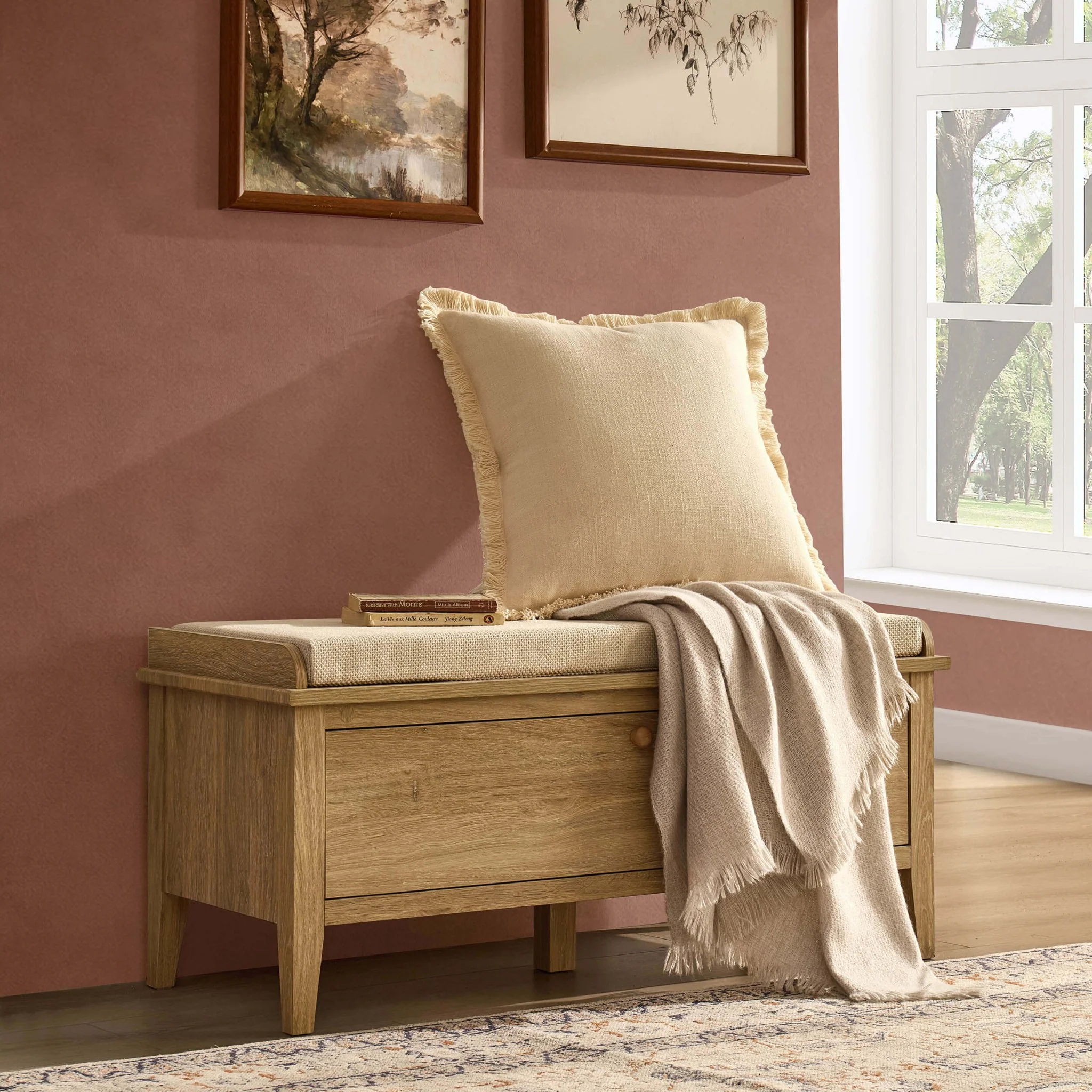 Nell Seated Storage Cabinet - Light Wood