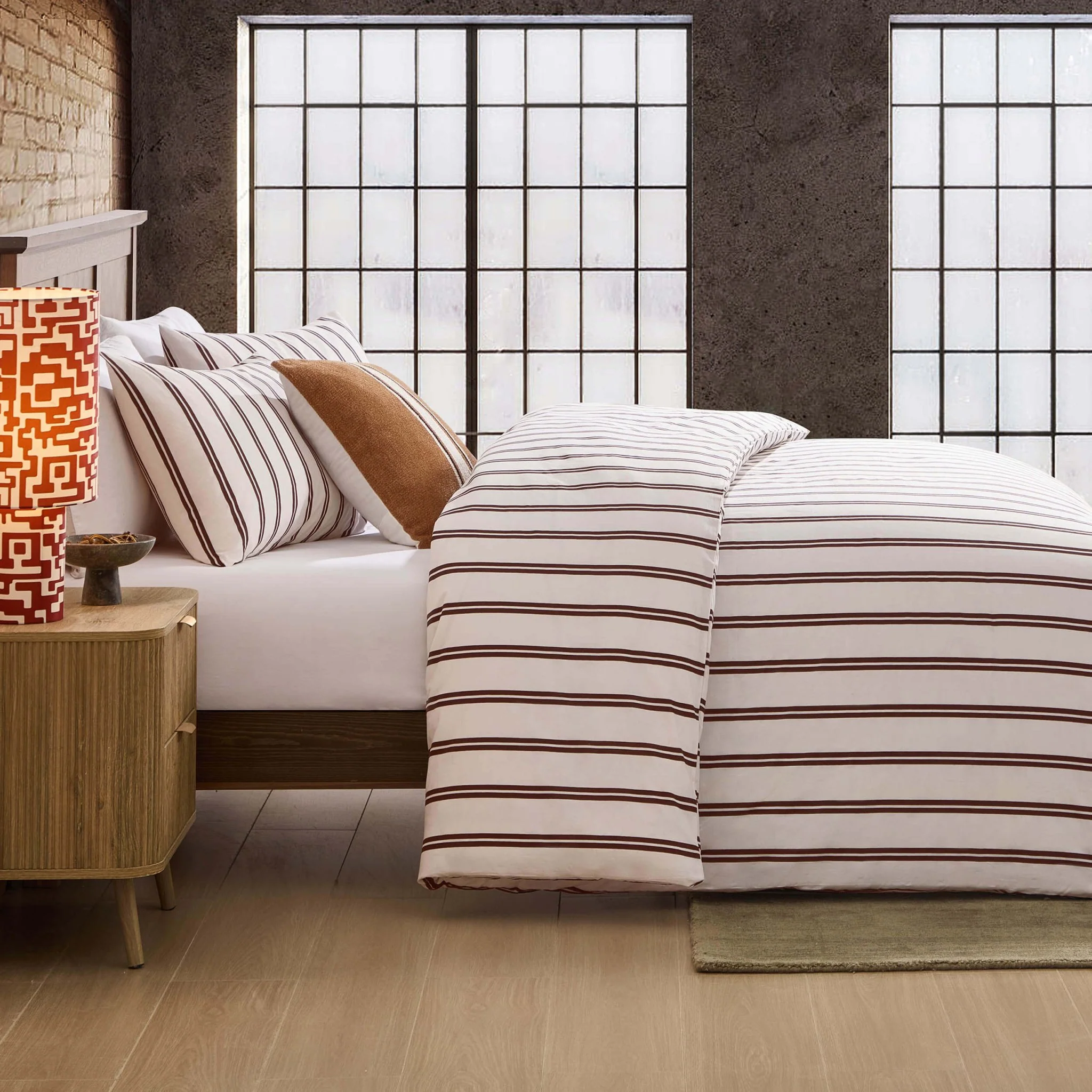 Noa 100% Cotton Stripe Duvet Cover & Pillowcase Set - Chocolate - Image 2