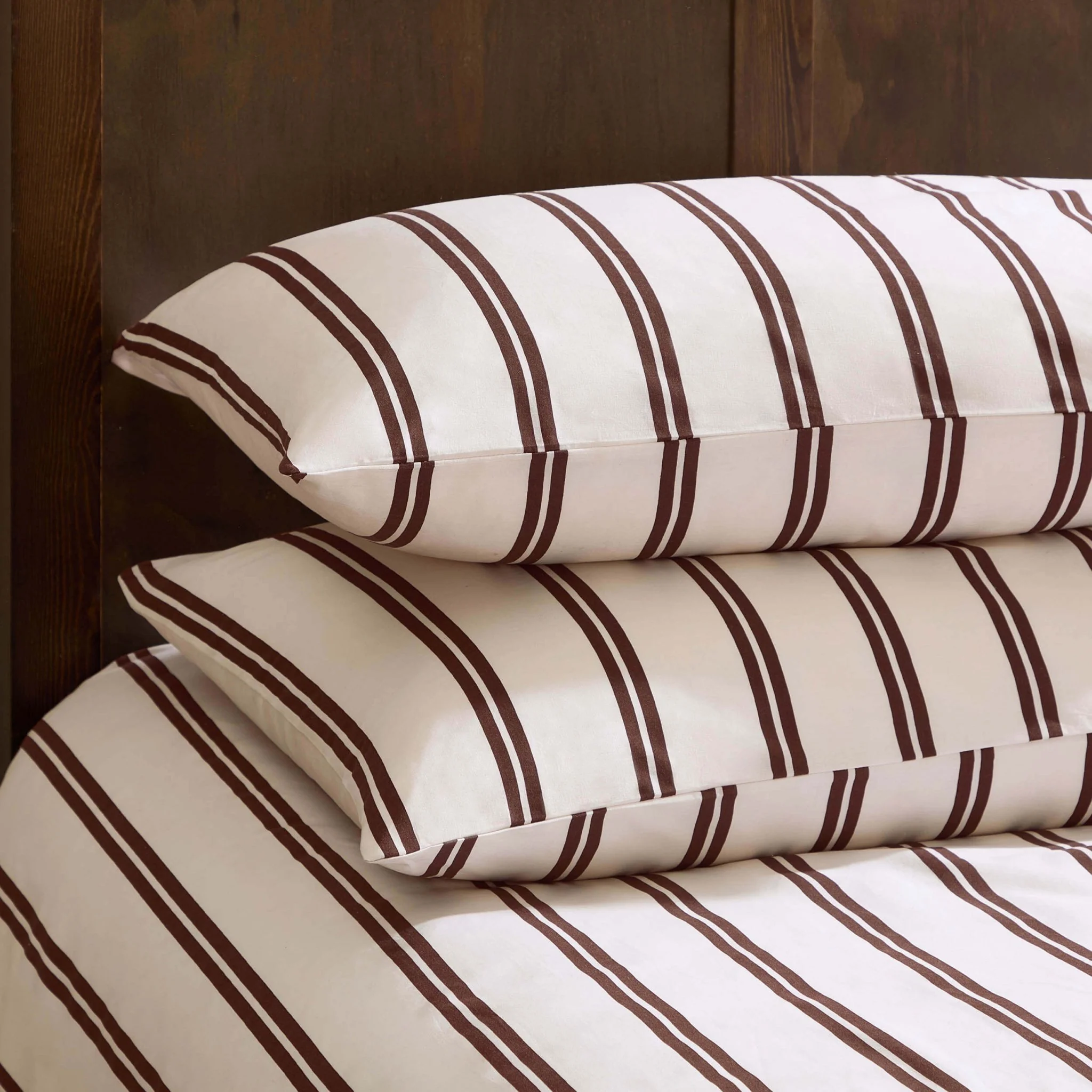 Noa 100% Cotton Stripe Duvet Cover & Pillowcase Set - Chocolate - Image 6