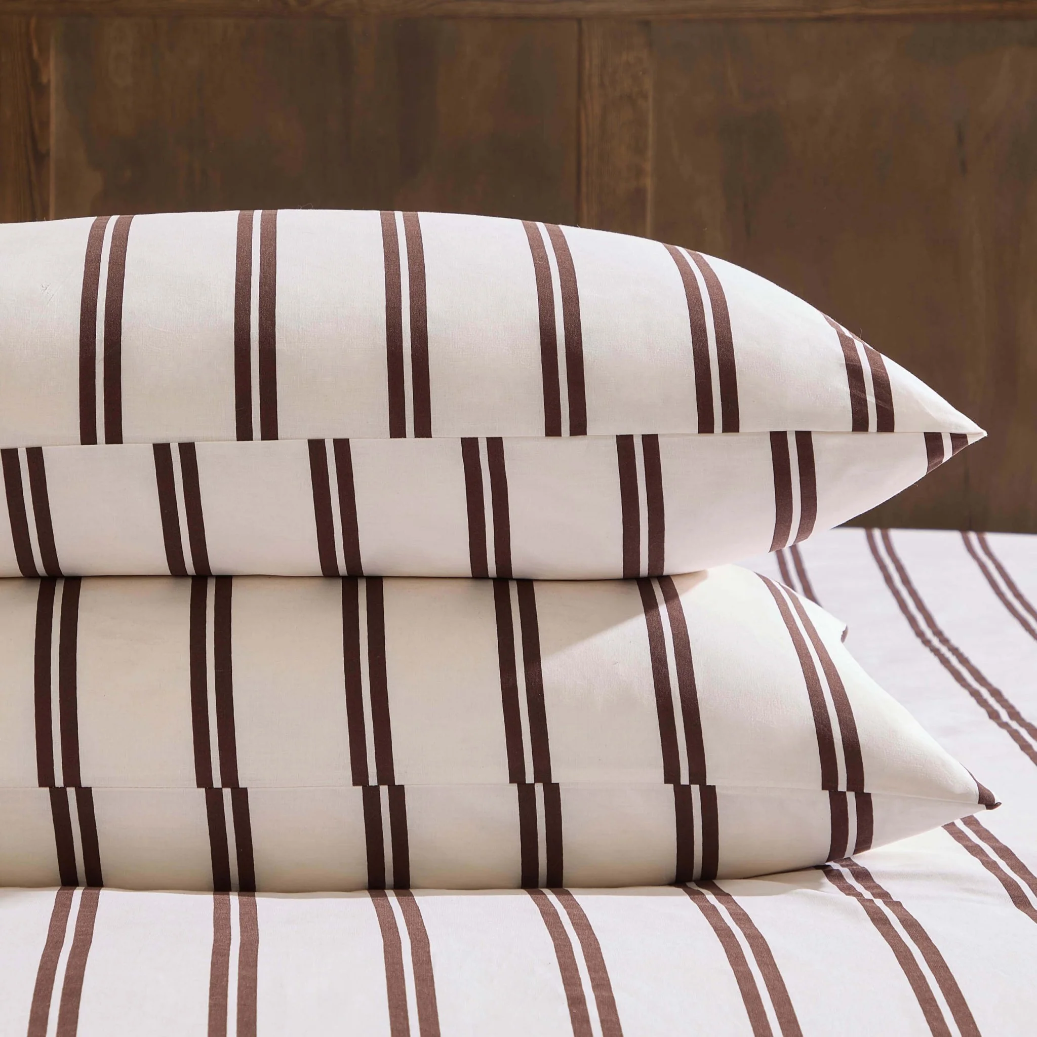 Noa 100% Cotton Stripe Duvet Cover & Pillowcase Set - Chocolate - Image 7